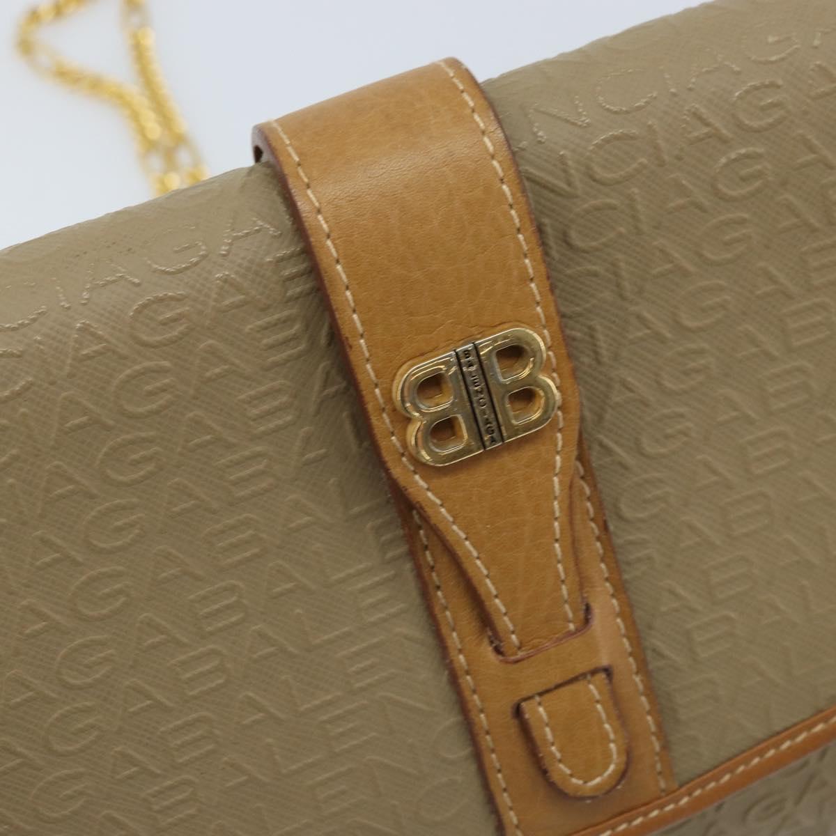 BALENCIAGA Chain Shoulder Bag PVC Leather Beige Gold Auth bs34110