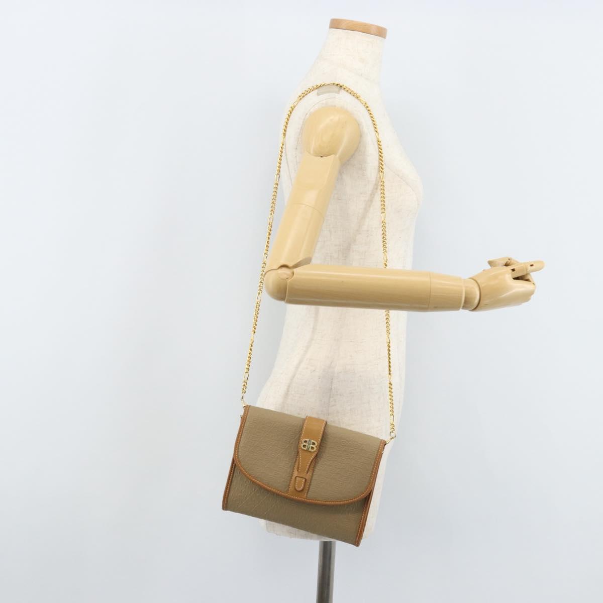 BALENCIAGA Chain Shoulder Bag PVC Leather Beige Gold Auth bs34110