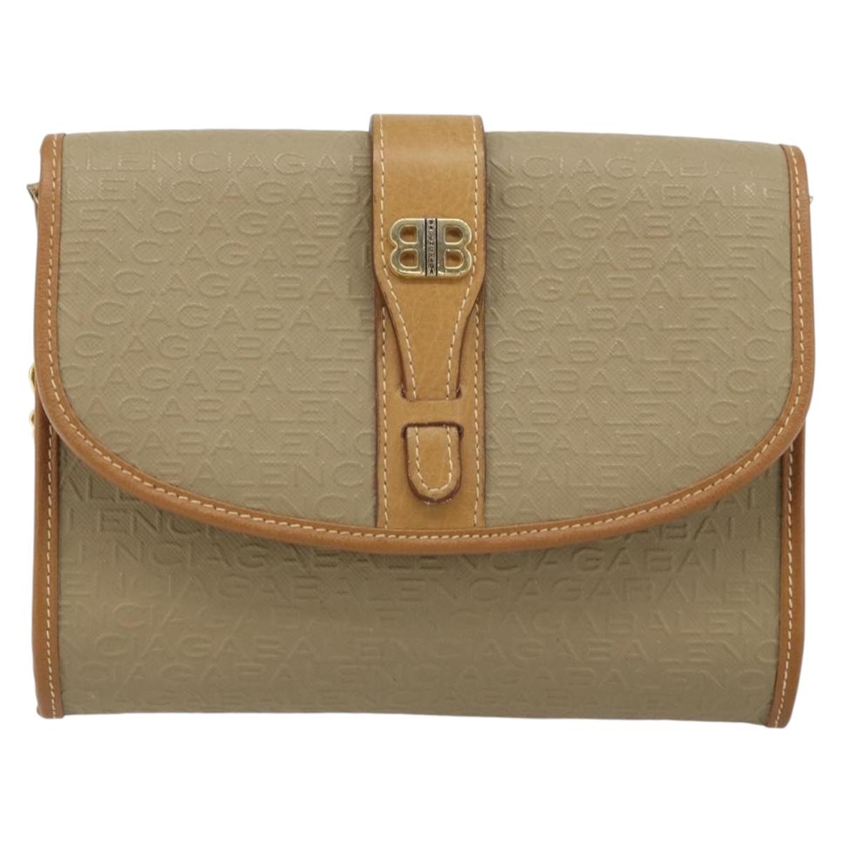 BALENCIAGA Chain Shoulder Bag PVC Leather Beige Gold Auth bs34110