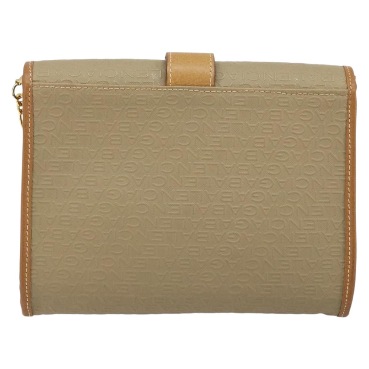 BALENCIAGA Chain Shoulder Bag PVC Leather Beige Gold Auth bs34110