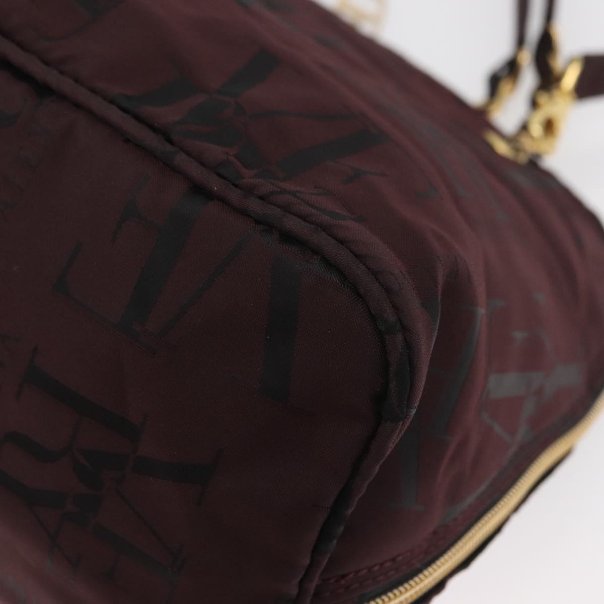 VALENTINO Chain Hand Bag Nylon 2way Bordeaux Gold Auth bs34111
