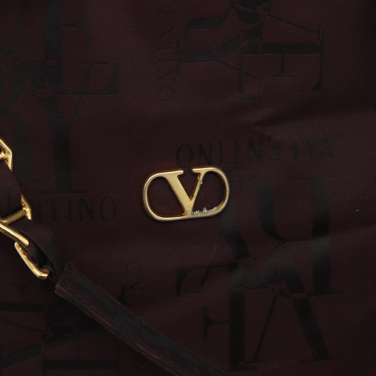 VALENTINO Chain Hand Bag Nylon 2way Bordeaux Gold Auth bs34111