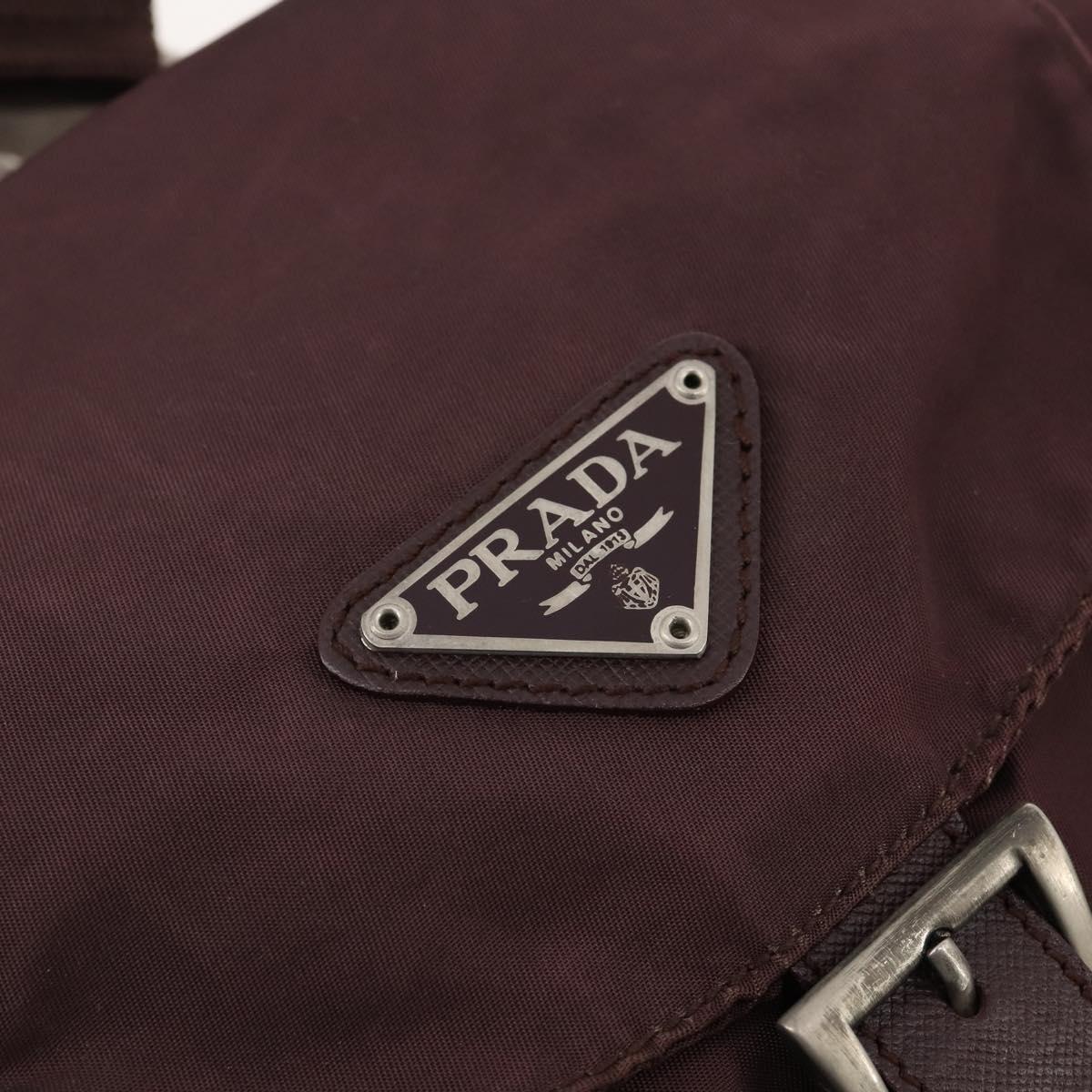 PRADA Backpack Nylon Brown Silver Auth bs34114