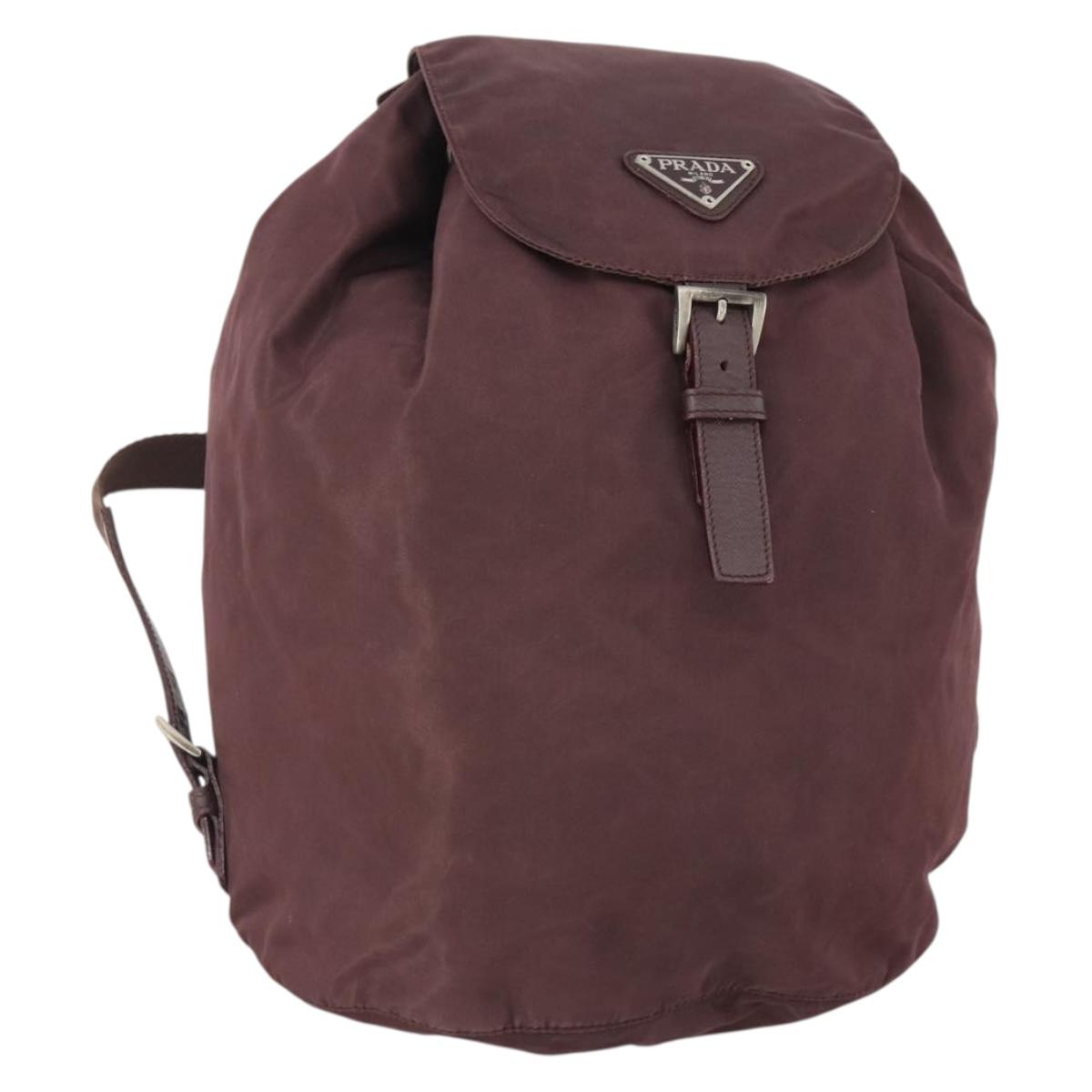 PRADA Backpack Nylon Brown Silver Auth bs34114