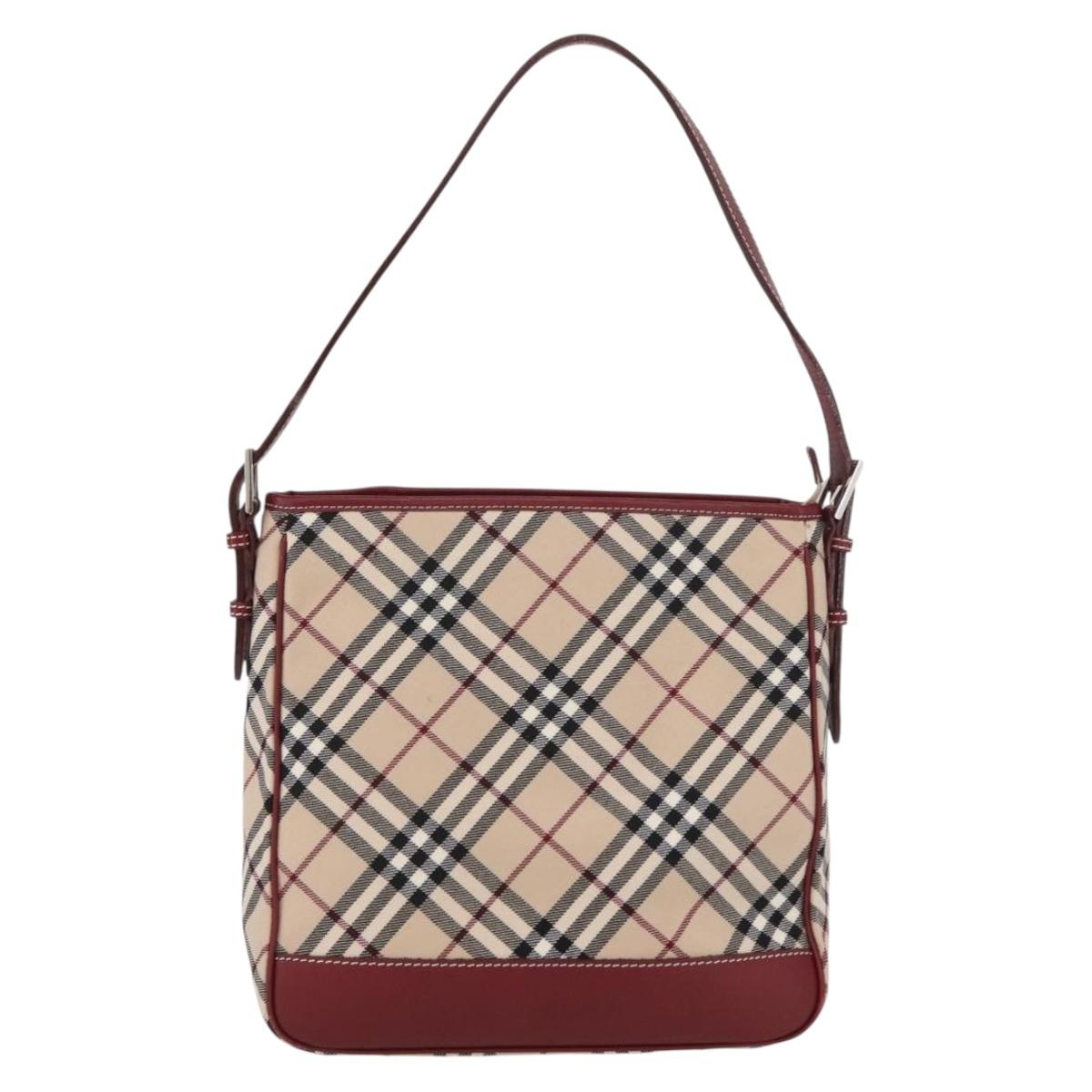 BURBERRY Nova Check Blue Label Shoulder Bag Canvas Beige Silver Auth bs34116