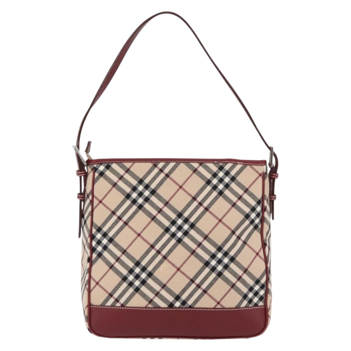 BURBERRY Nova Check Blue Label Shoulder Bag Canvas Beige Silver Auth bs34116