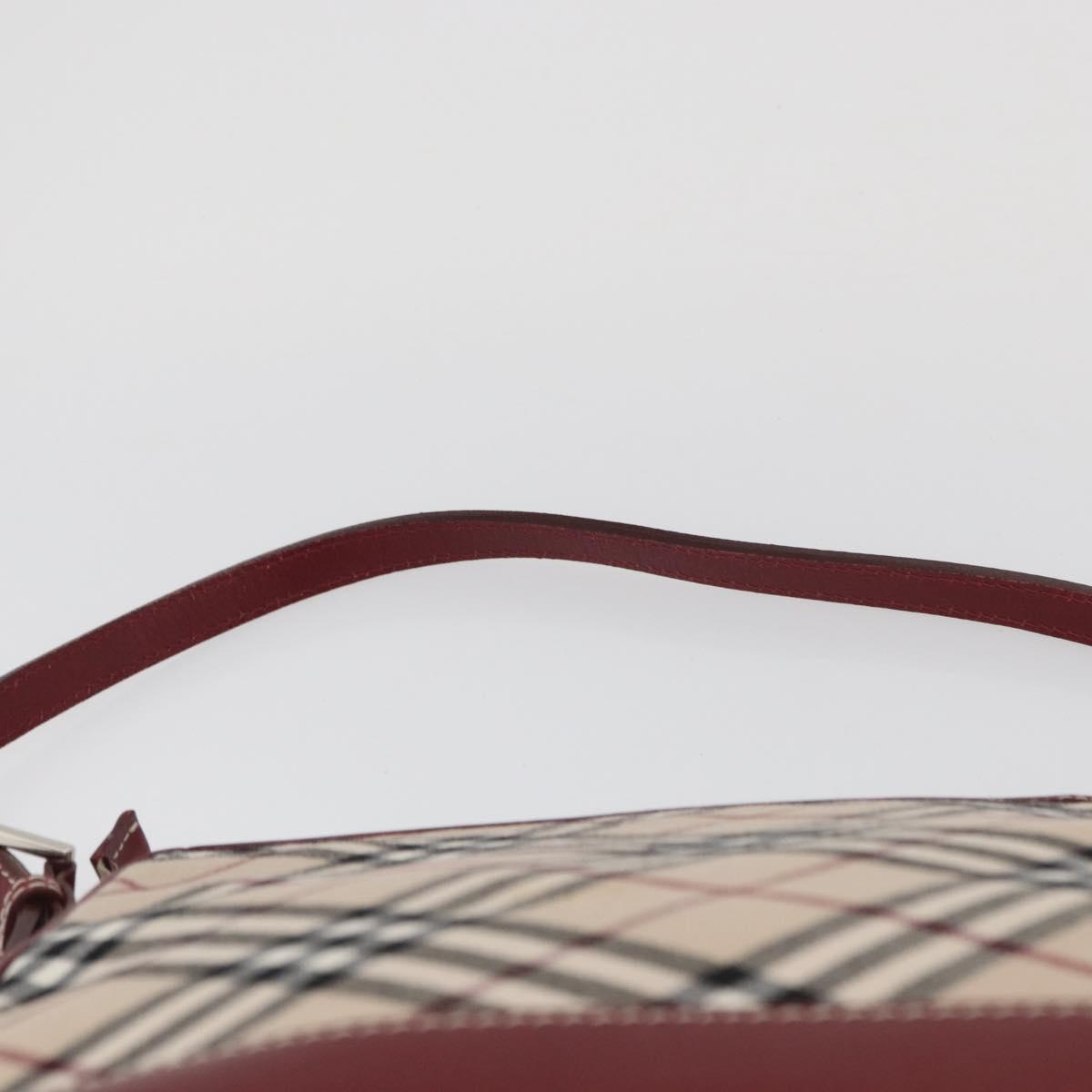 BURBERRY Nova Check Blue Label Shoulder Bag Canvas Beige Silver Auth bs34116