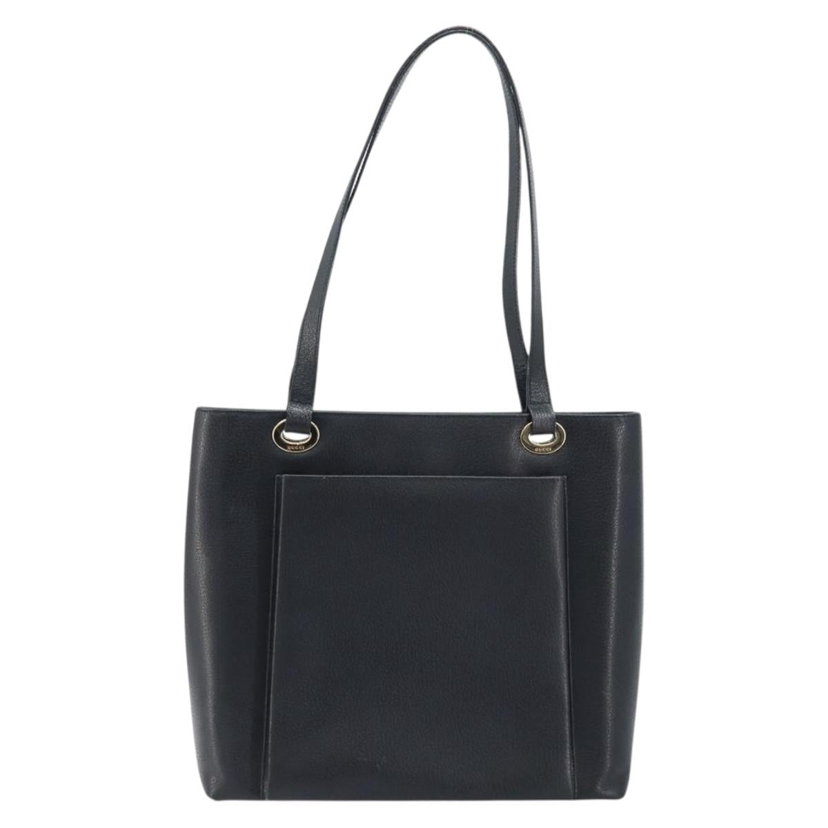 GUCCI Tote Bag Leather Black Gold 002 1817 0336 Auth bs34118