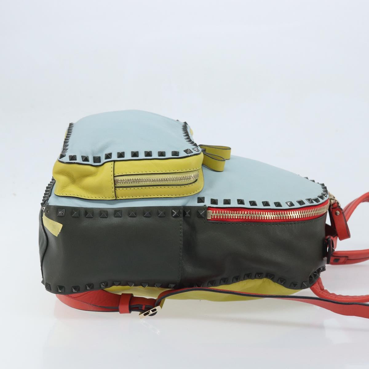 VALENTINO Backpack Leather Light Blue Gold Auth bs34124