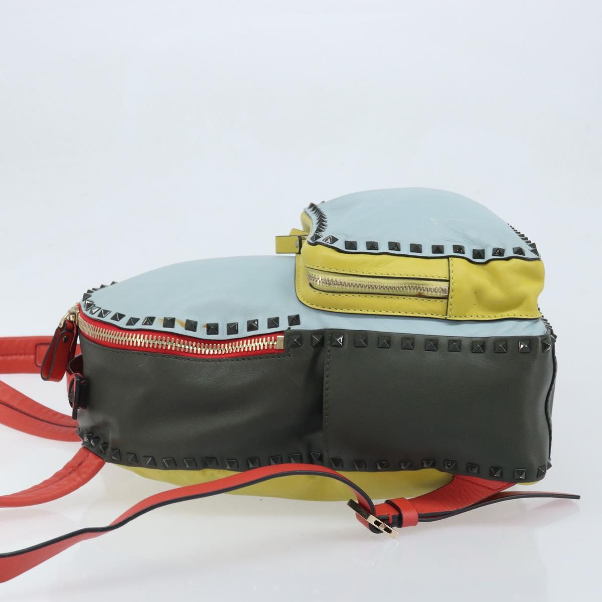 VALENTINO Backpack Leather Light Blue Gold Auth bs34124