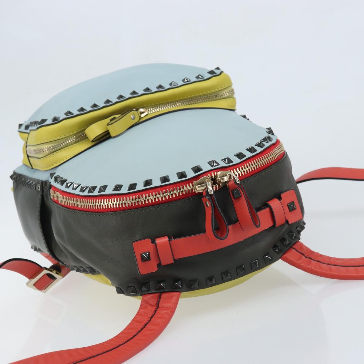 VALENTINO Backpack Leather Light Blue Gold Auth bs34124