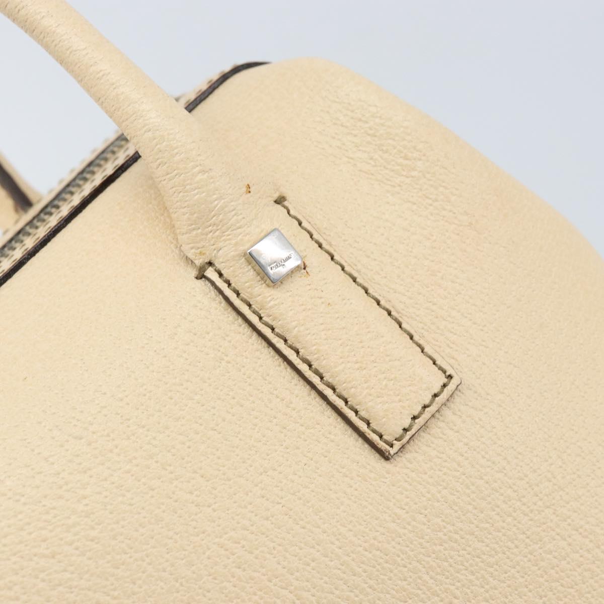 Salvatore Ferragamo Hand Bag Leather Beige Silver Auth bs34125