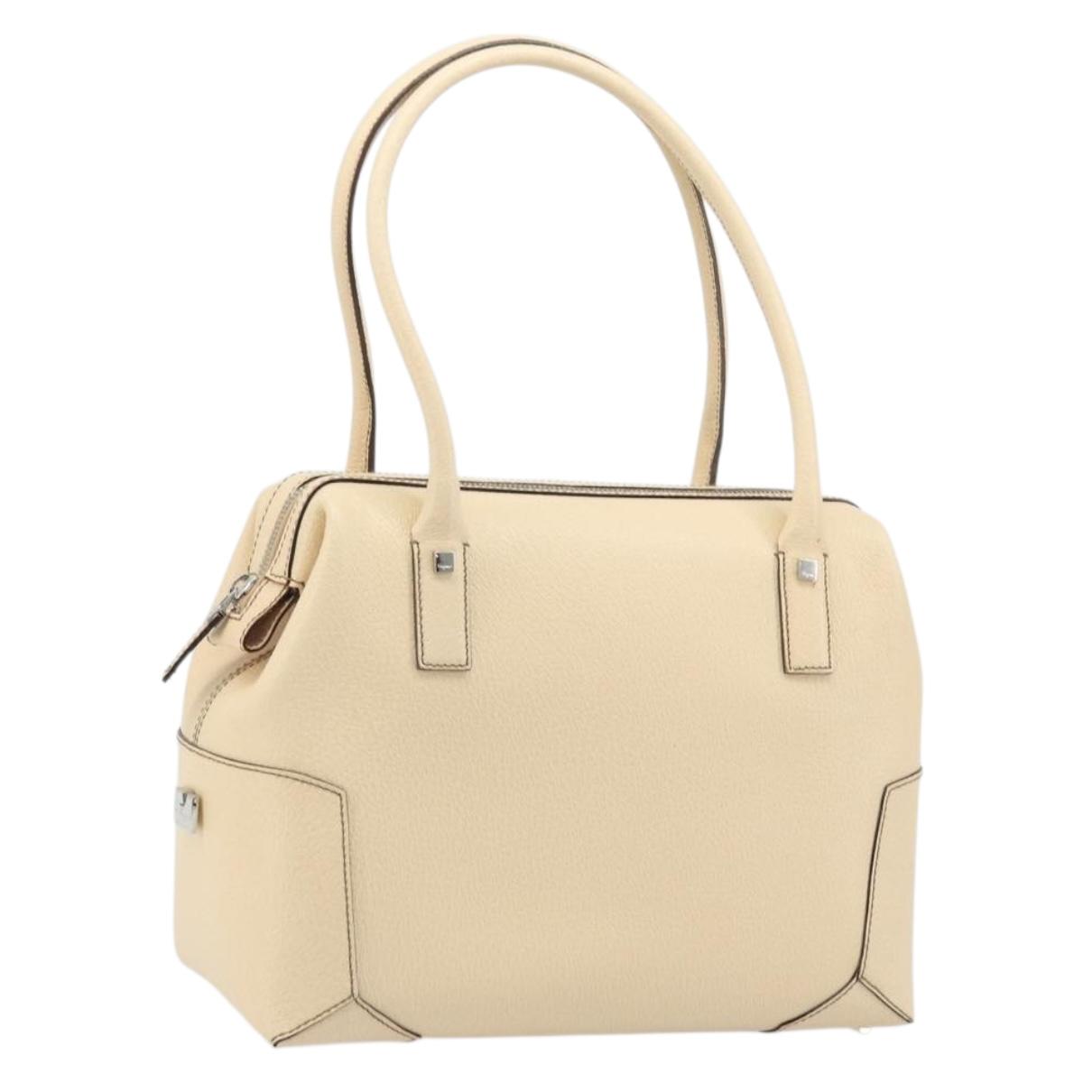 Salvatore Ferragamo Hand Bag Leather Beige Silver Auth bs34125