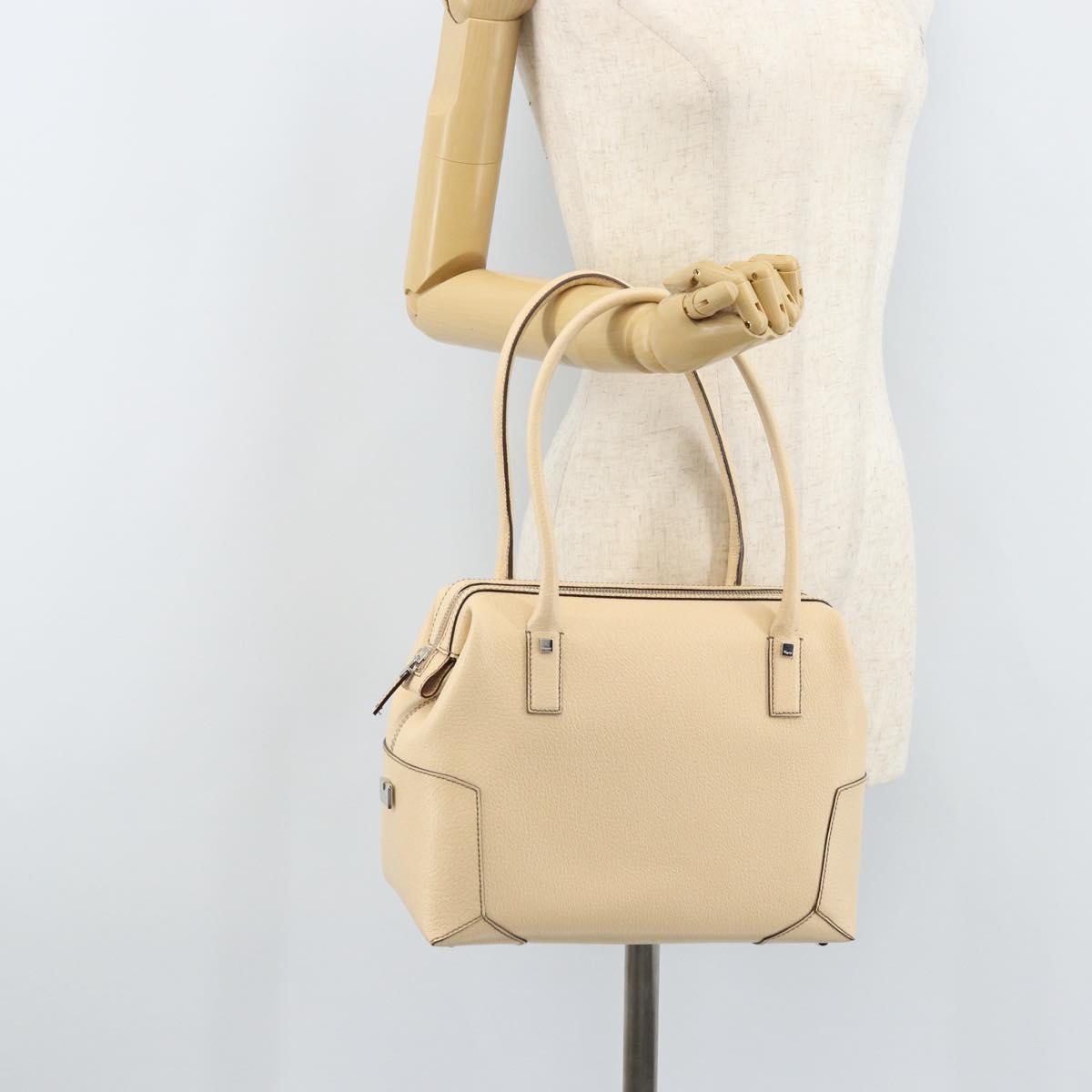 Salvatore Ferragamo Hand Bag Leather Beige Silver Auth bs34125