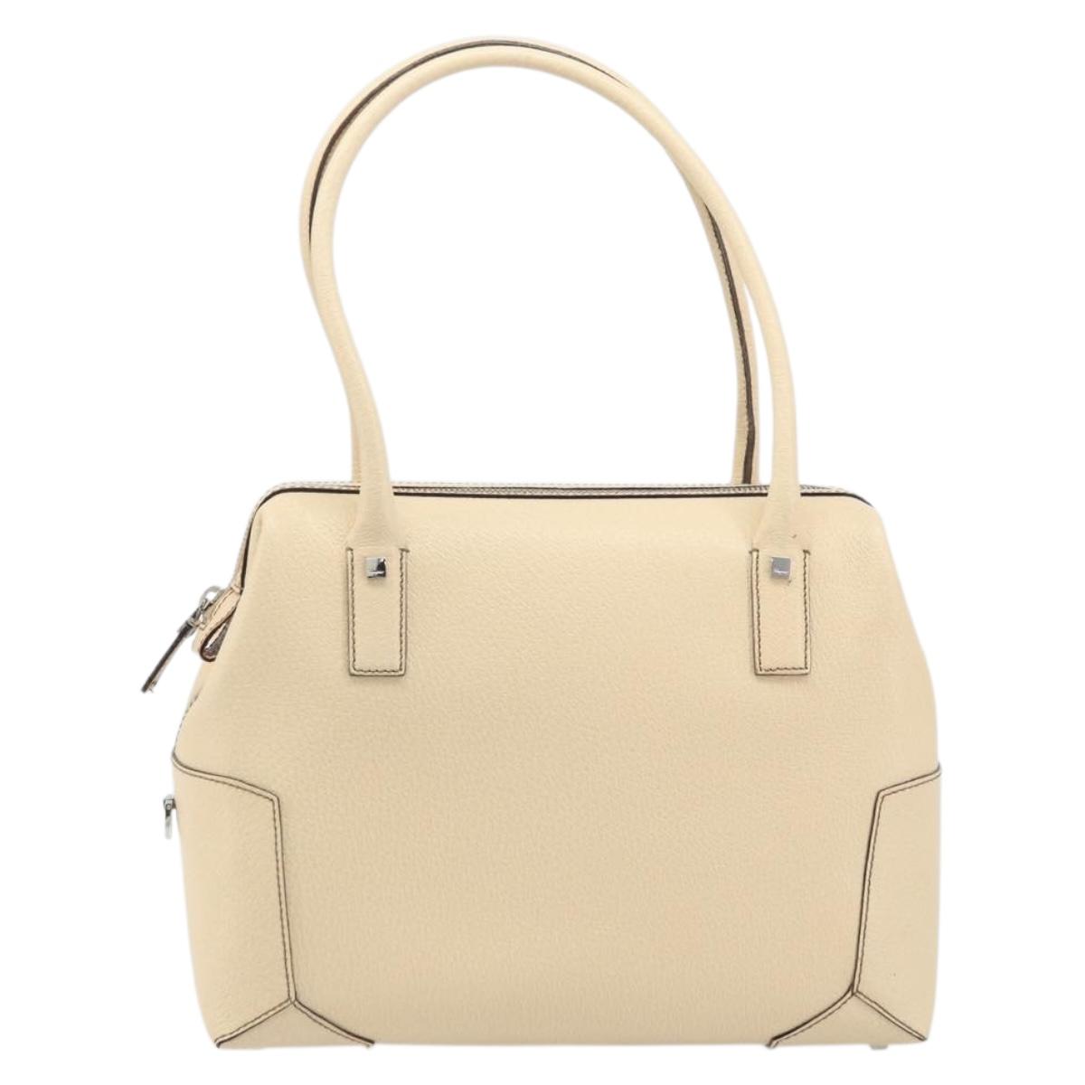 Salvatore Ferragamo Hand Bag Leather Beige Silver Auth bs34125