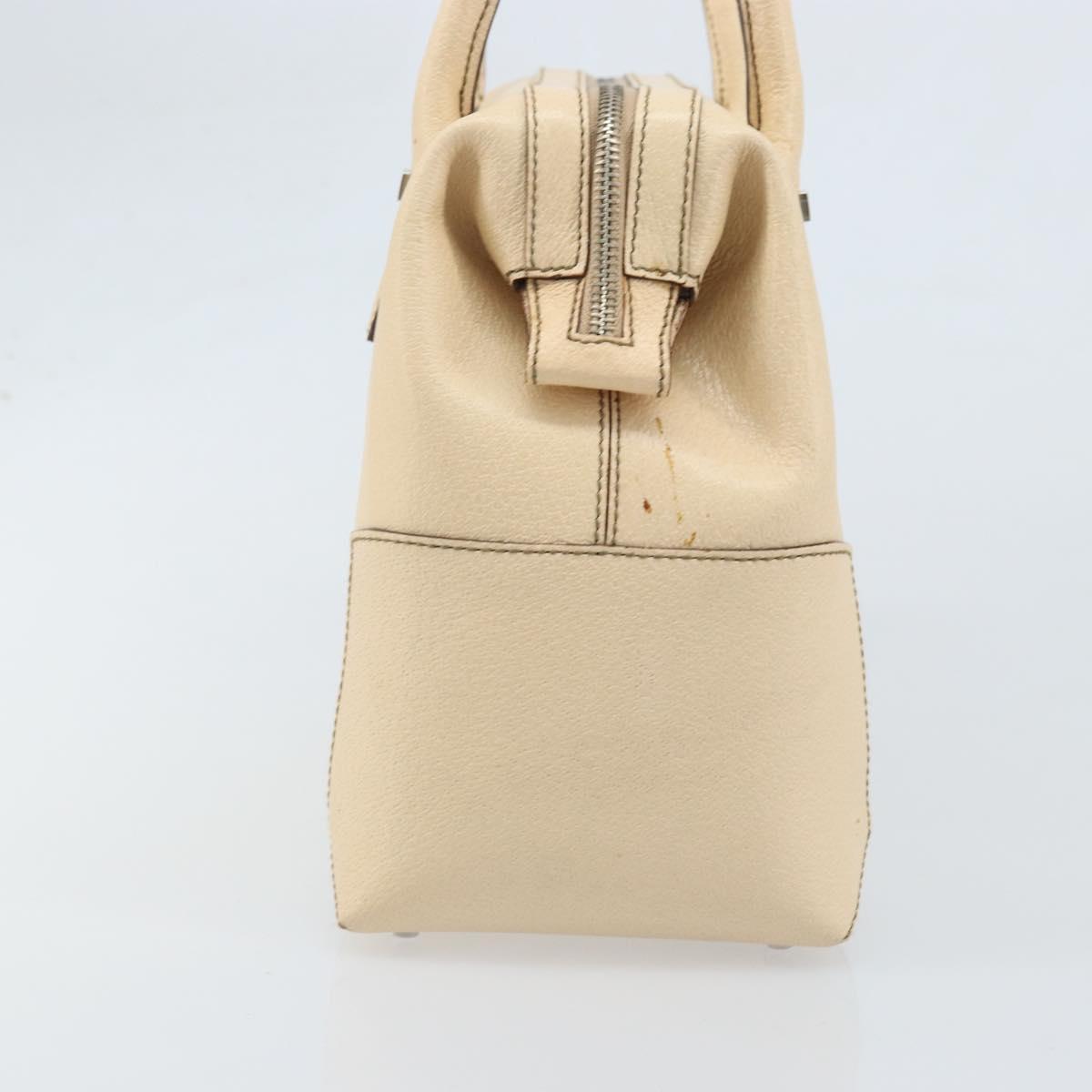 Salvatore Ferragamo Hand Bag Leather Beige Silver Auth bs34125