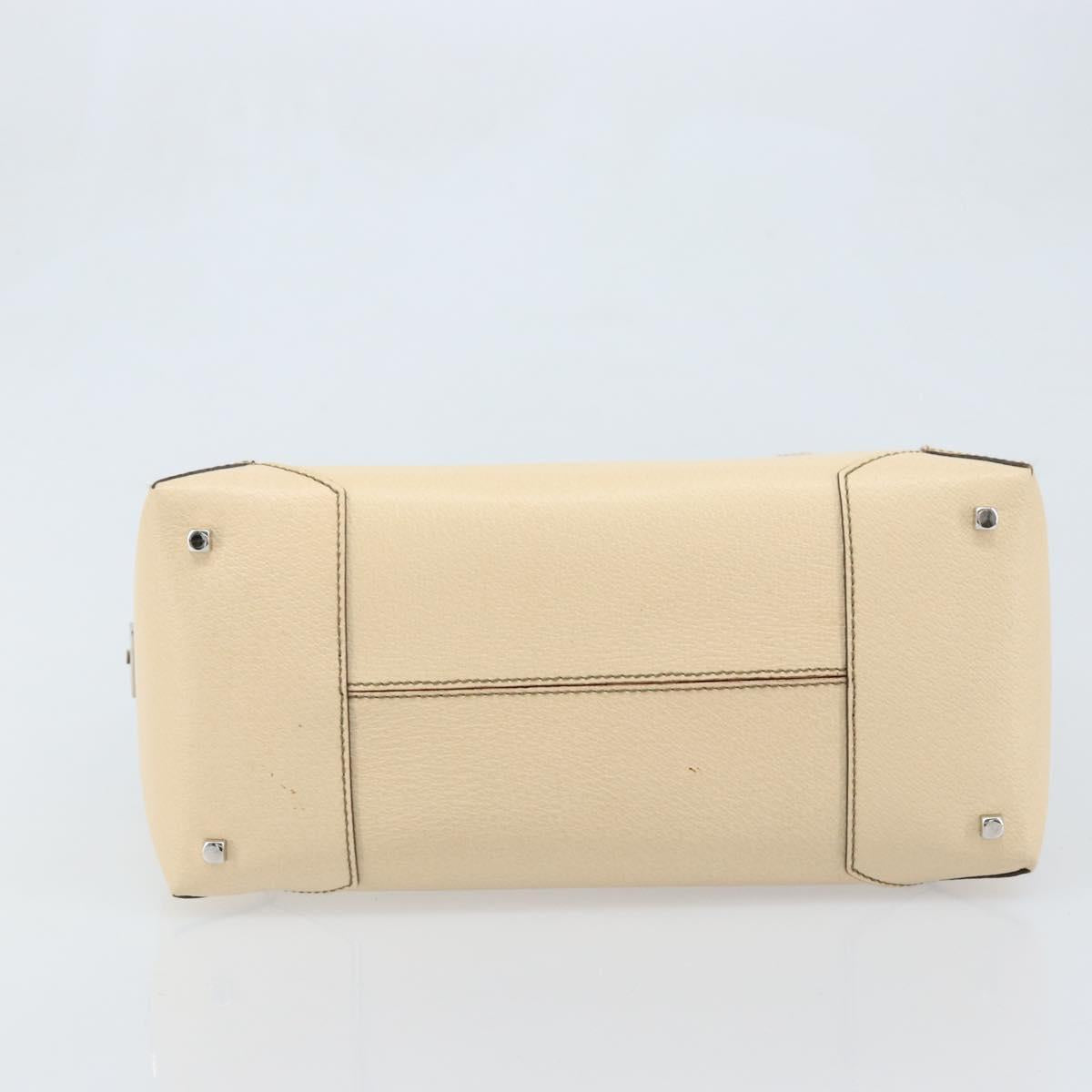Salvatore Ferragamo Hand Bag Leather Beige Silver Auth bs34125