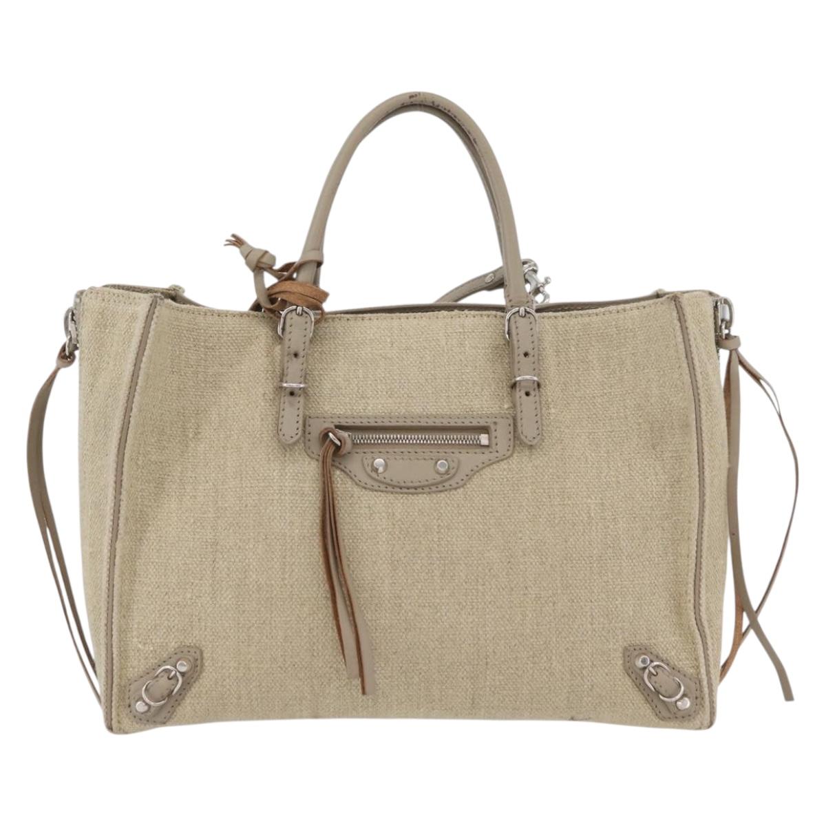 BALENCIAGA Paper A 6 Zip Around Bag Canvas 2way Beige Silver 370926 Auth bs34126