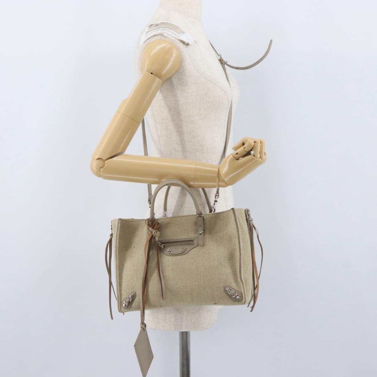BALENCIAGA Paper A 6 Zip Around Bag Canvas 2way Beige Silver 370926 Auth bs34126