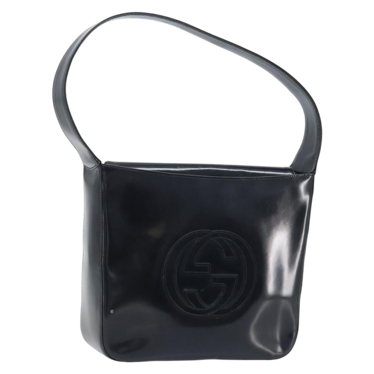 GUCCI Shoulder Bag Patent leather Silver Black 000 1013 0506 Auth bs34127