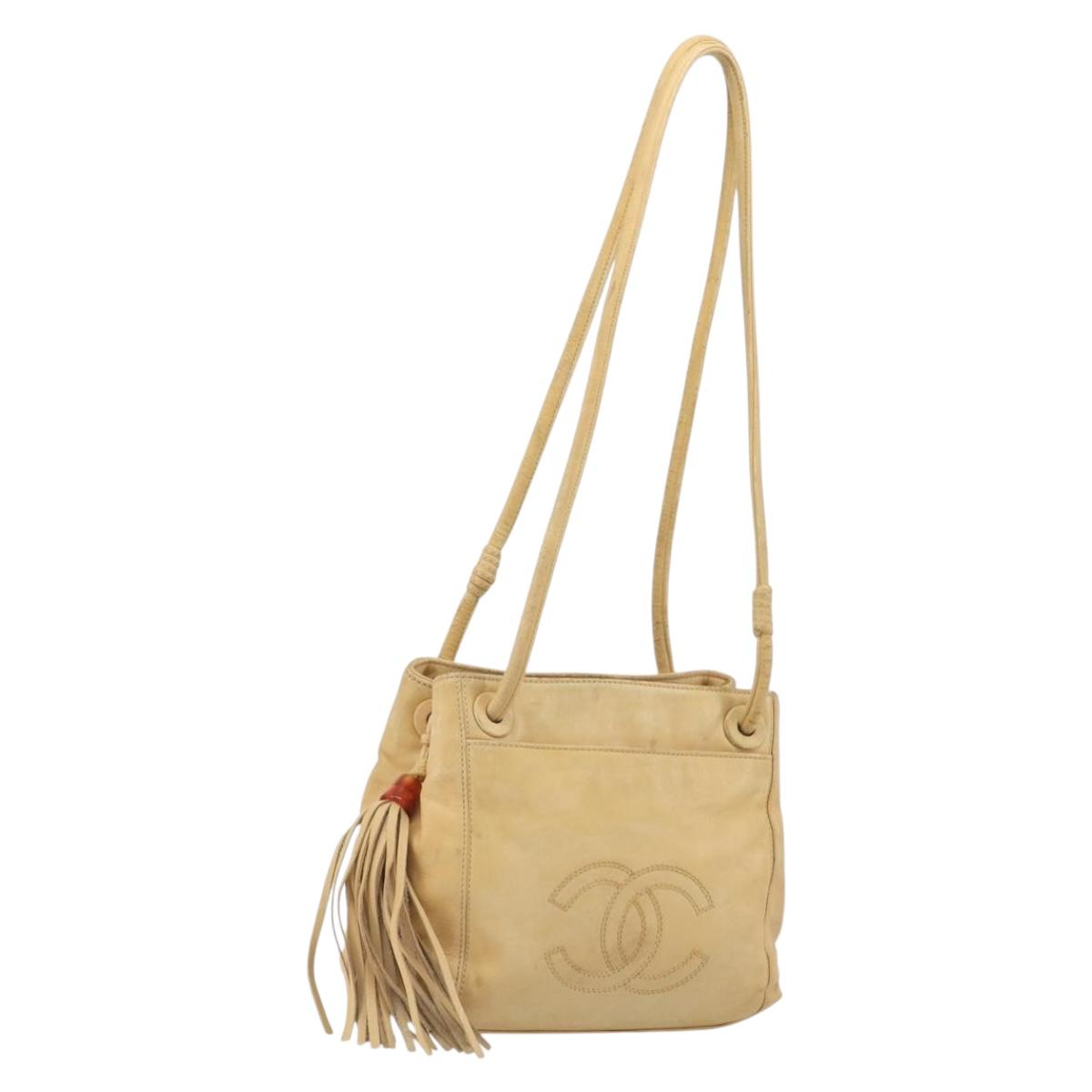 CHANEL Matelasse Tote Bag Lamb Skin Beige CC Auth bs34128