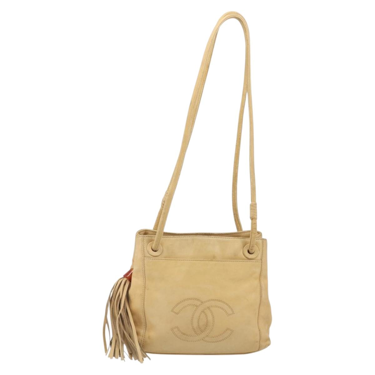 CHANEL Matelasse Tote Bag Lamb Skin Beige CC Auth bs34128