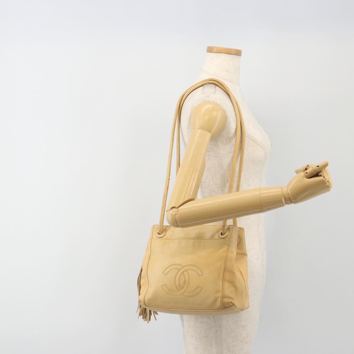 CHANEL Matelasse Tote Bag Lamb Skin Beige CC Auth bs34128