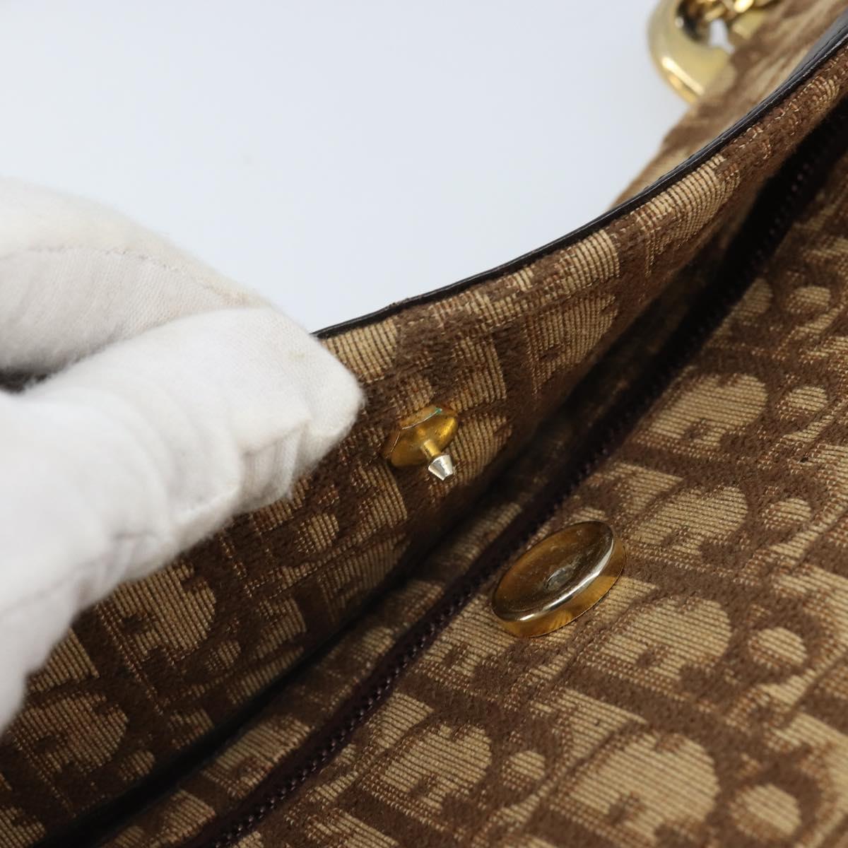 Christian Dior Trotter Canvas Shoulder Bag Brown Gold Auth bs34135