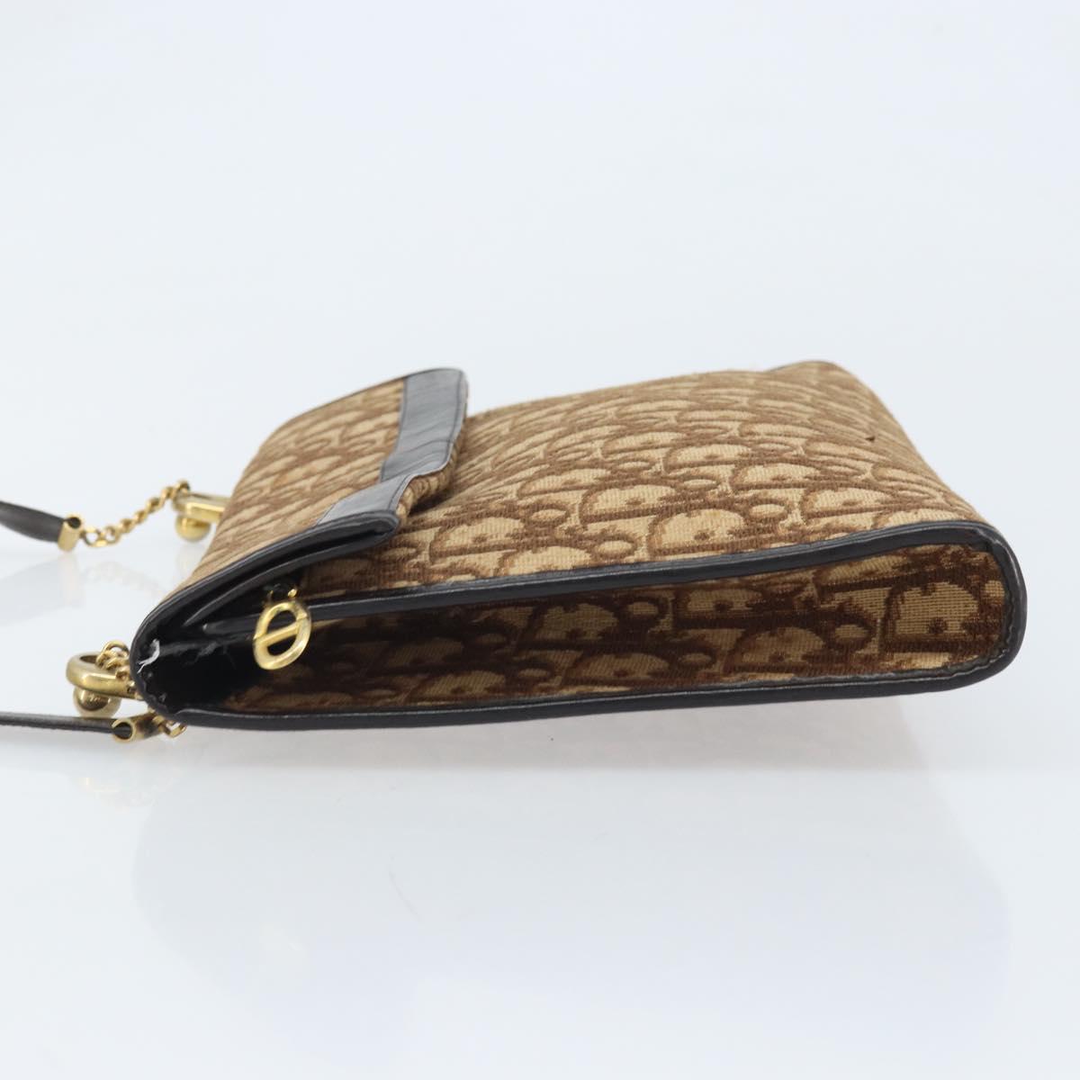 Christian Dior Trotter Canvas Shoulder Bag Brown Gold Auth bs34135