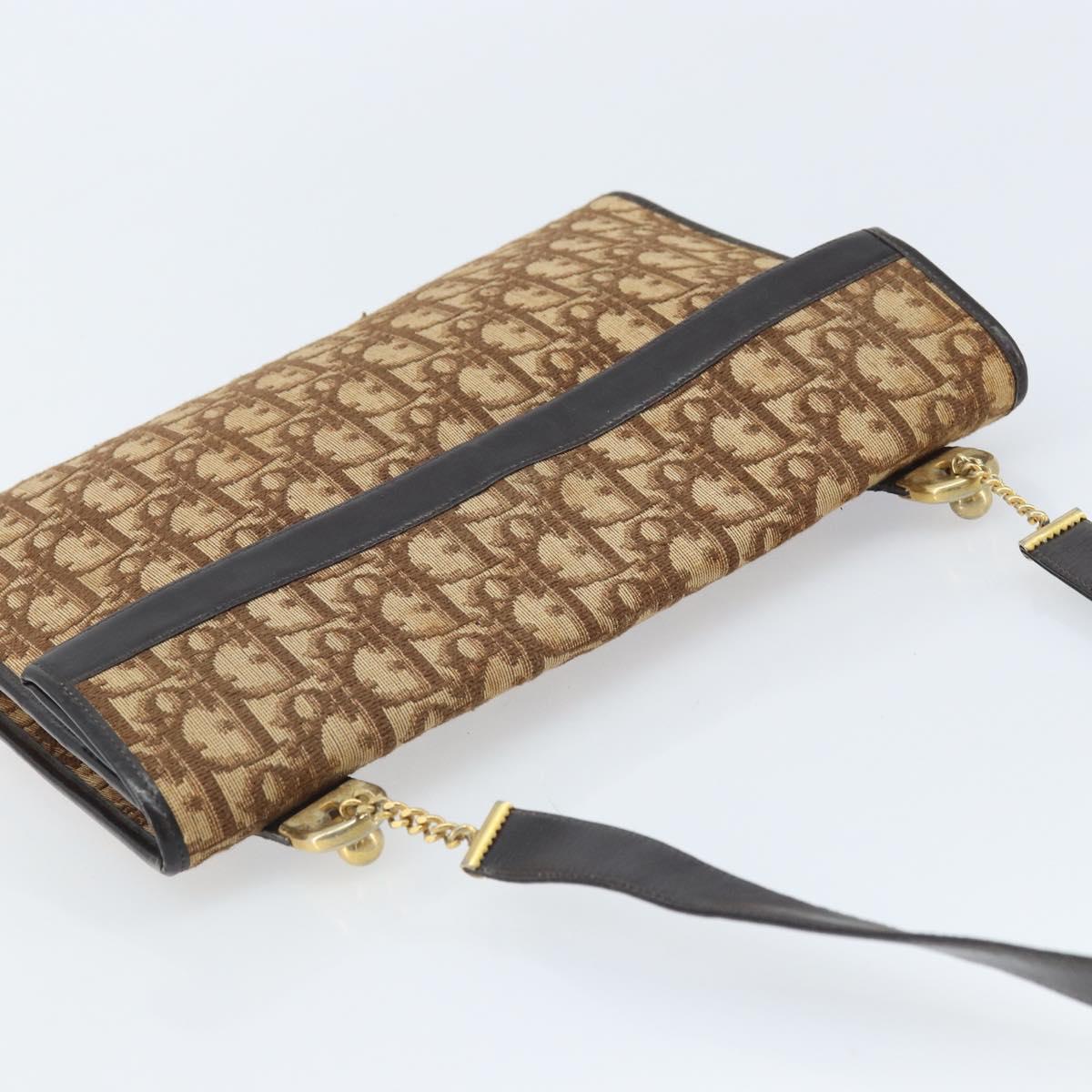Christian Dior Trotter Canvas Shoulder Bag Brown Gold Auth bs34135
