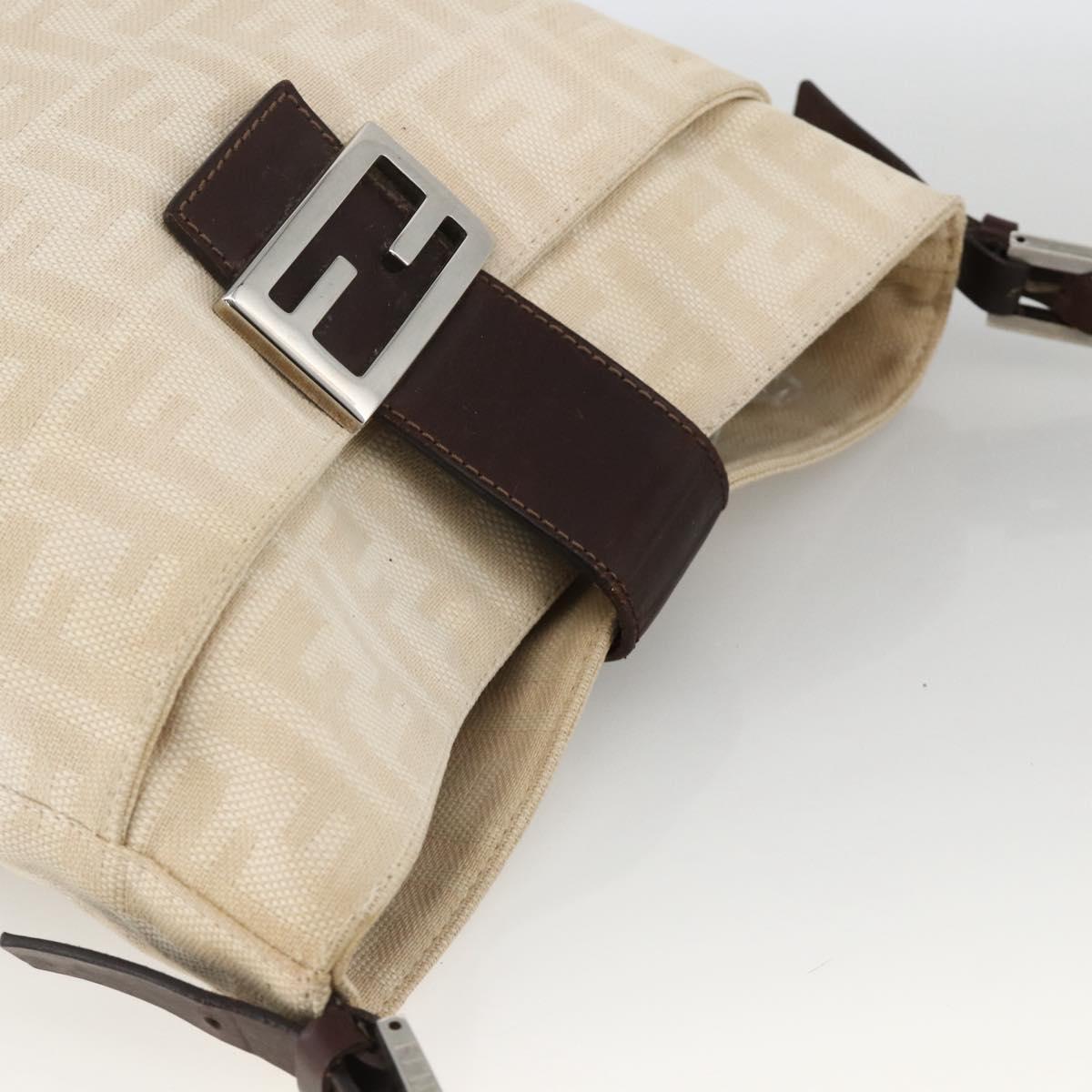 FENDI Zucca Canvas Mamma Baguette Shoulder Bag Beige Silver Auth bs34136A