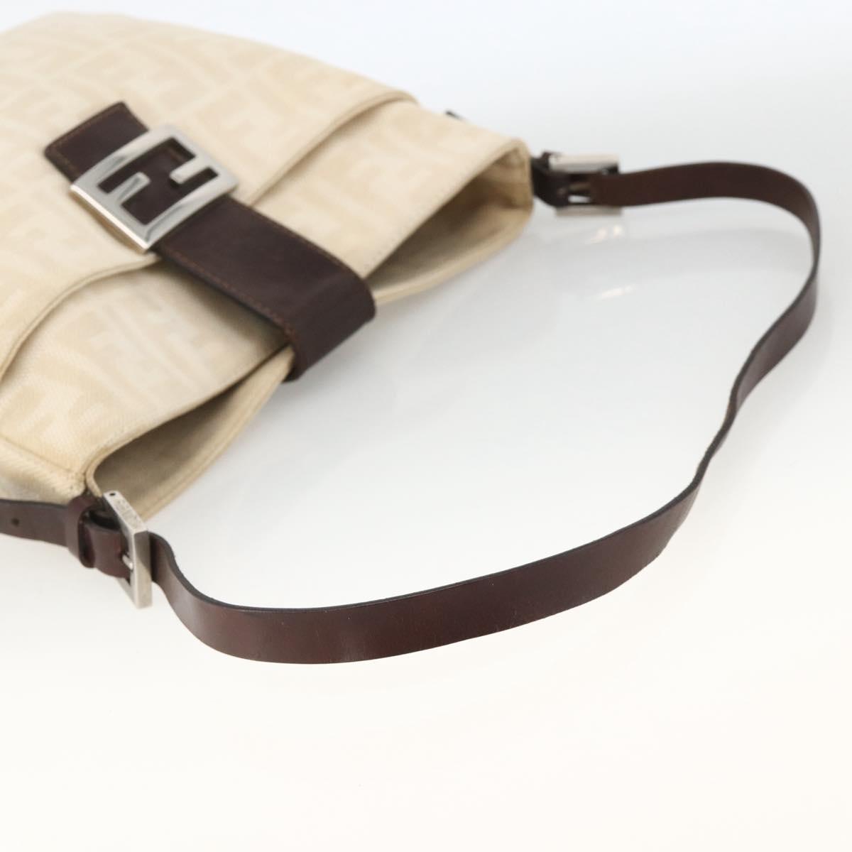 FENDI Zucca Canvas Mamma Baguette Shoulder Bag Beige Silver Auth bs34136A