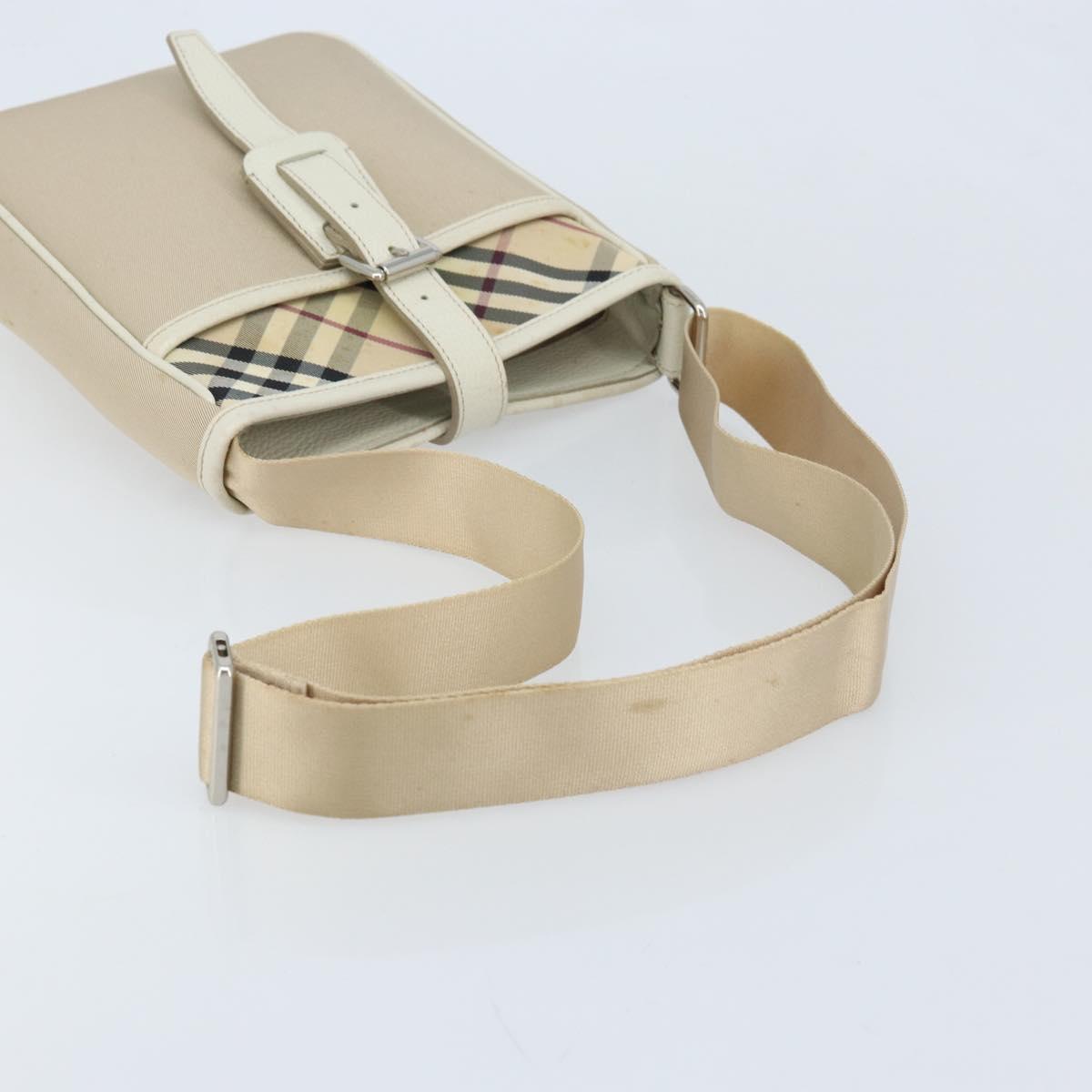 BURBERRY Nova Check Shoulder Bag Nylon Beige Silver Auth bs34138