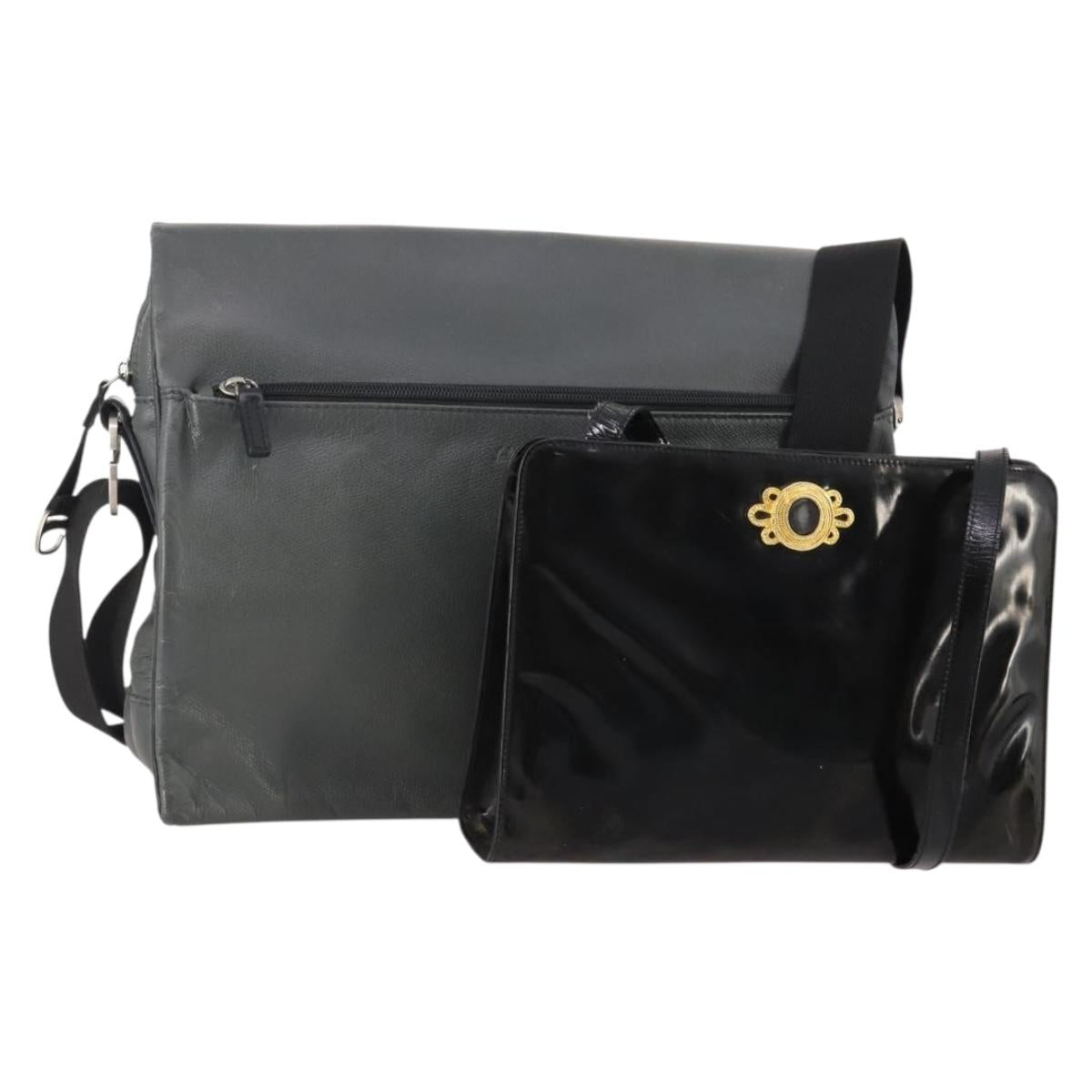 Salvatore Ferragamo Shoulder Bag Leather 2 Set Black Gray Auth bs34139