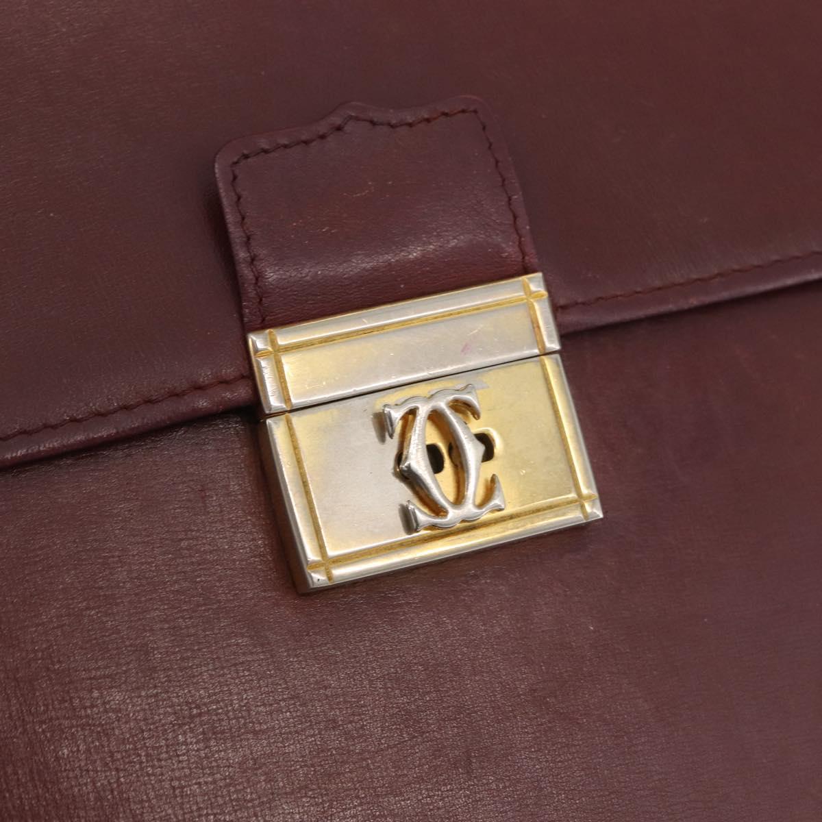 CARTIER Must Line Business Bag Leather Bordeaux Gold Auth bs34144