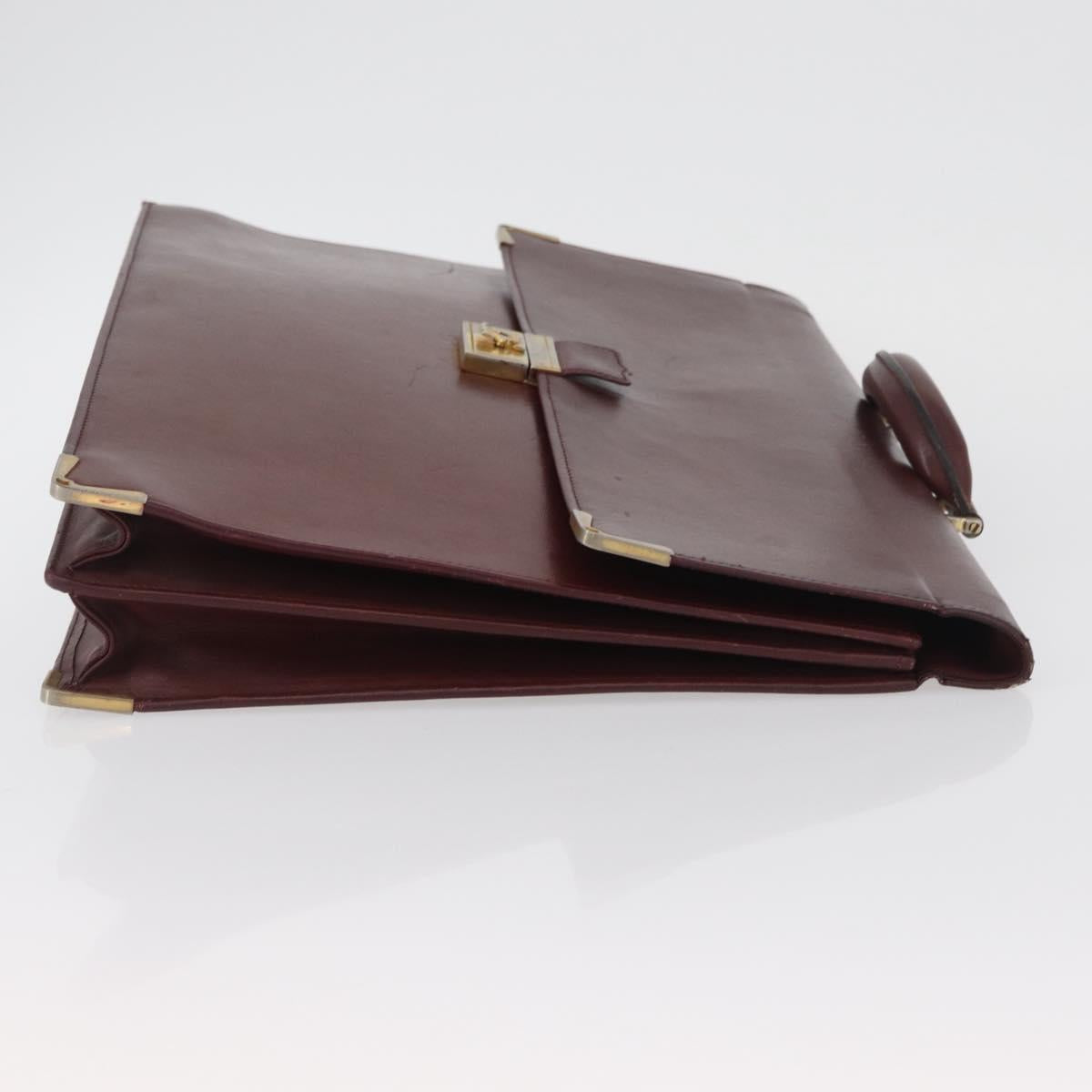 CARTIER Must Line Business Bag Leather Bordeaux Gold Auth bs34144