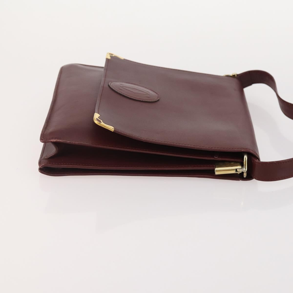 CARTIER Shoulder Bag Leather 2 Set Bordeaux Beige Auth bs34146