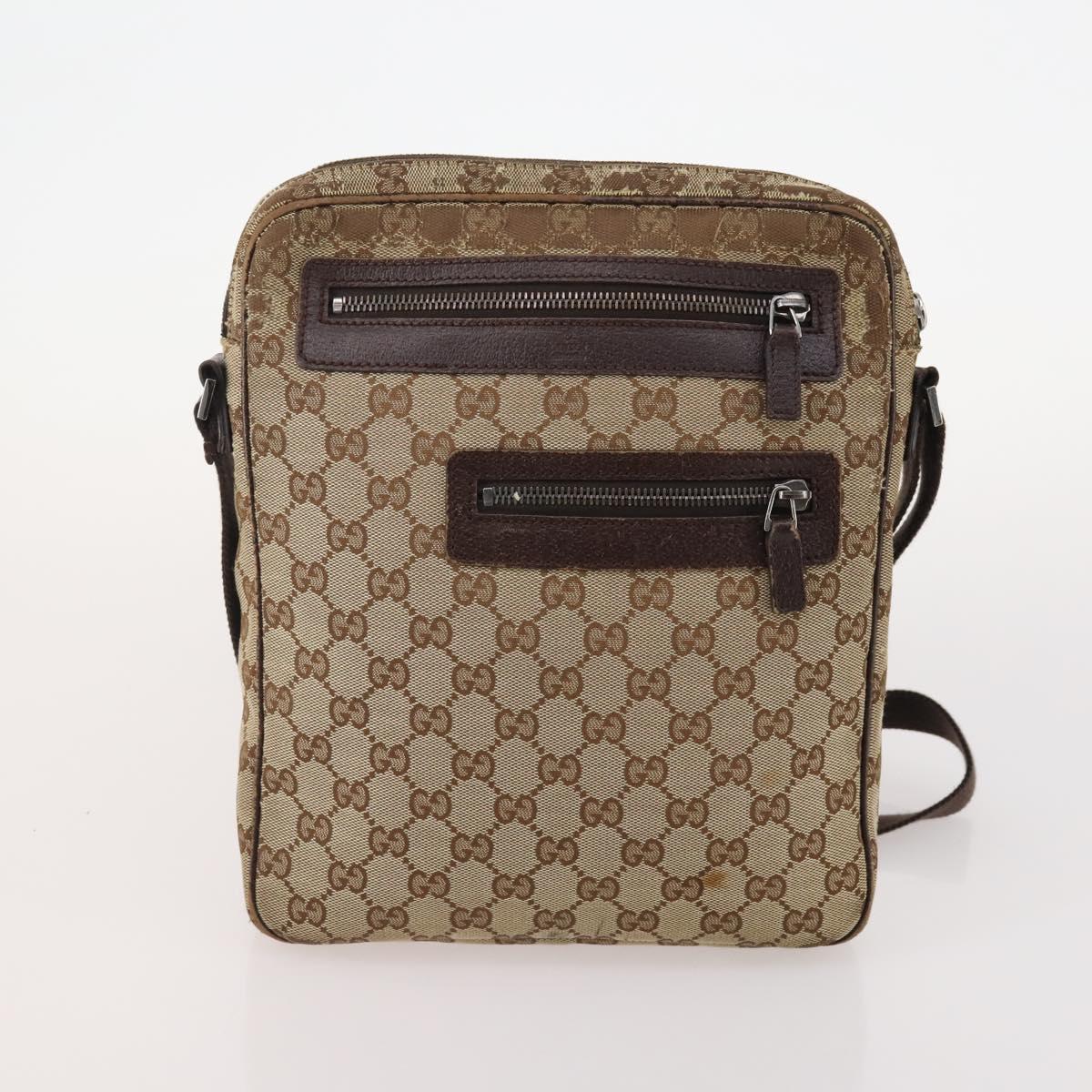 GUCCI GG Canvas Shoulder Bag Leather 3 Set Black Beige Auth bs34147