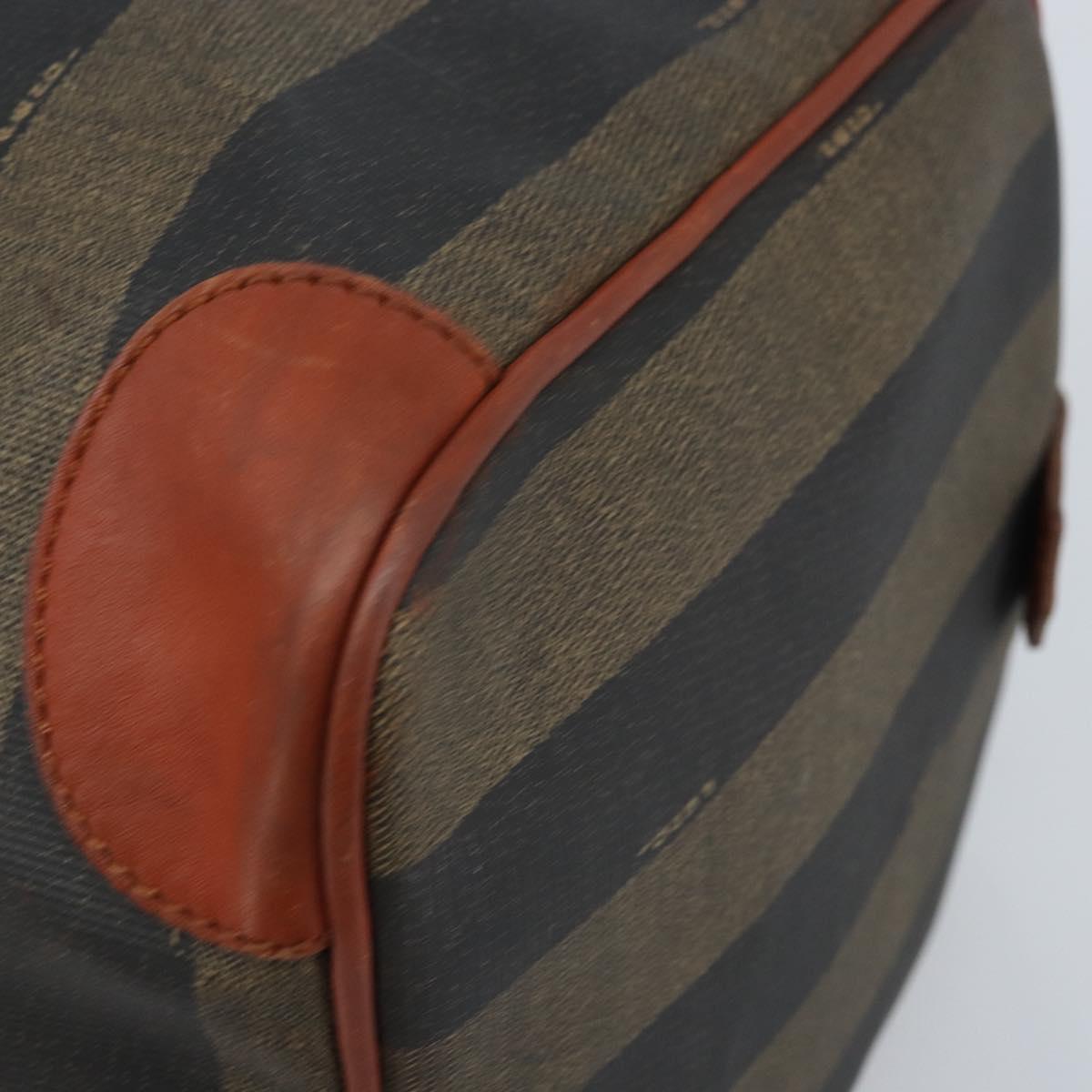 FENDI Pecan Canvas Boston Bag PVC Brown Black Auth bs34148