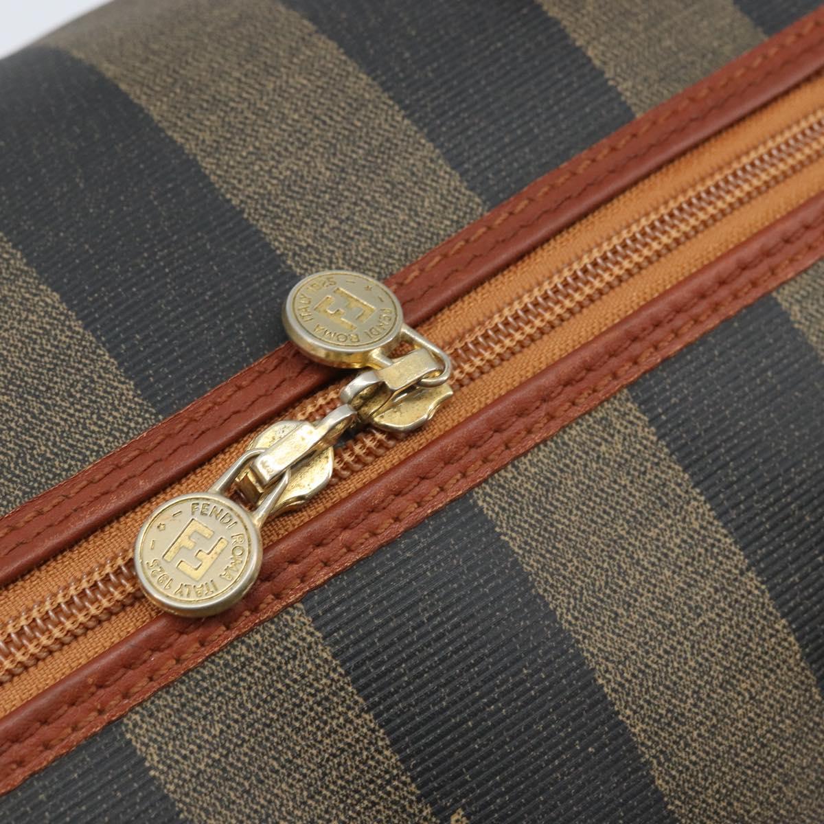 FENDI Pecan Canvas Boston Bag PVC Brown Black Auth bs34148