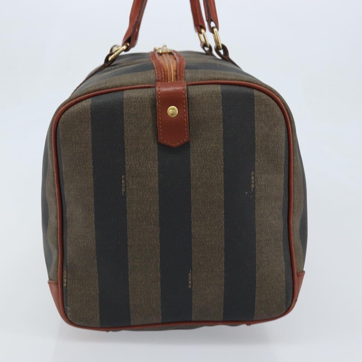 FENDI Pecan Canvas Boston Bag PVC Brown Black Auth bs34148