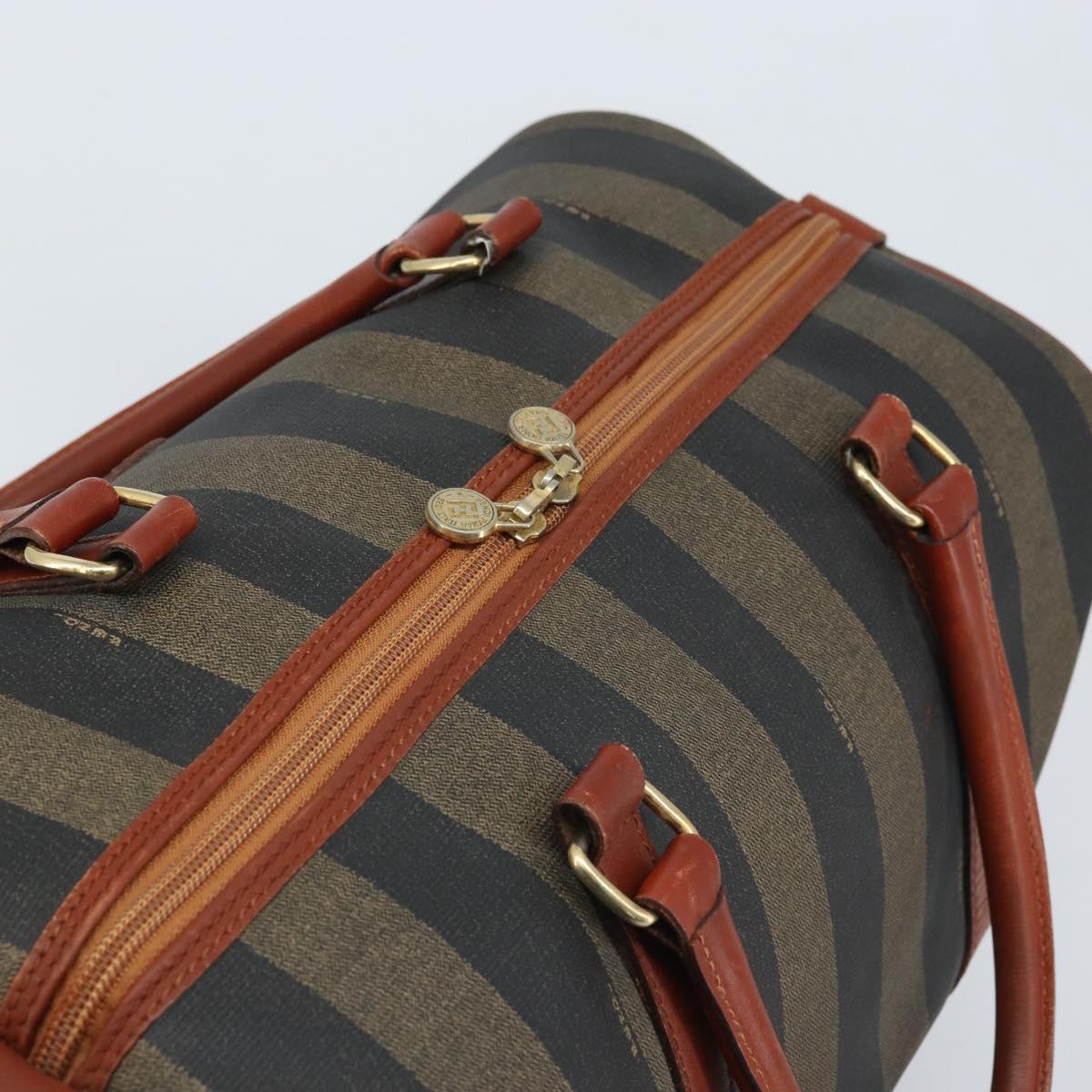 FENDI Pecan Canvas Boston Bag PVC Brown Black Auth bs34148