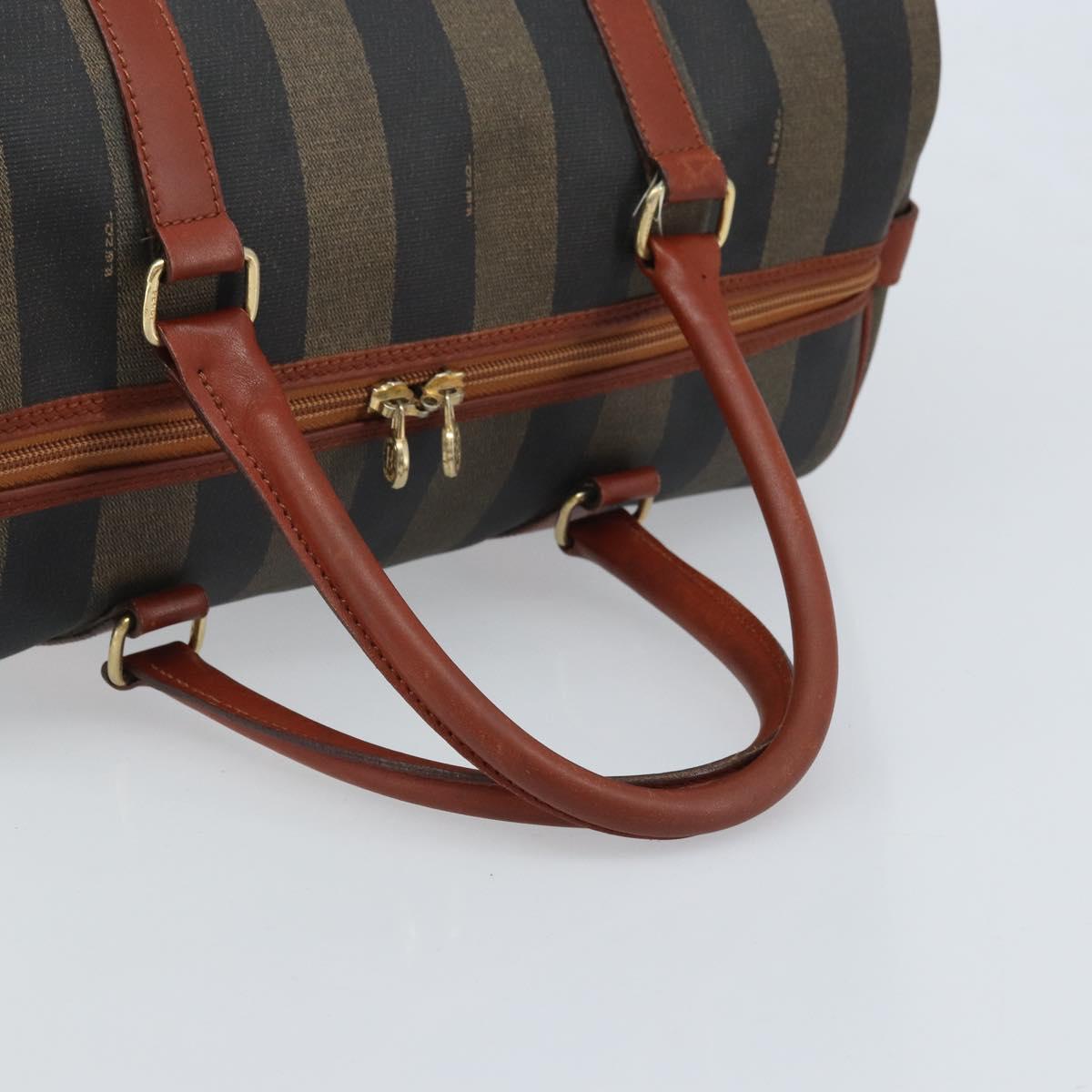 FENDI Pecan Canvas Boston Bag PVC Brown Black Auth bs34148