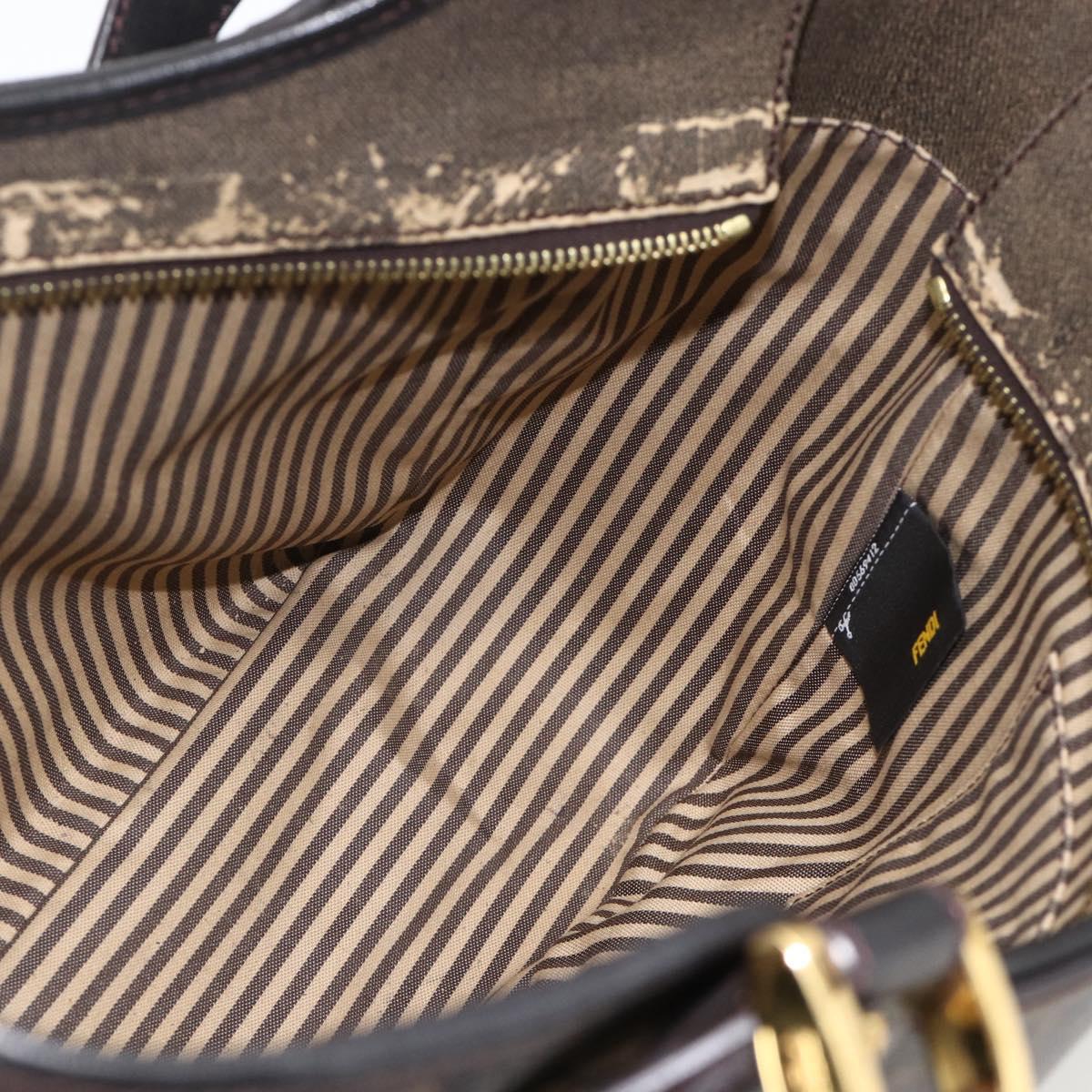 FENDI Zucca Canvas Hand Bag Black Brown Auth bs34149
