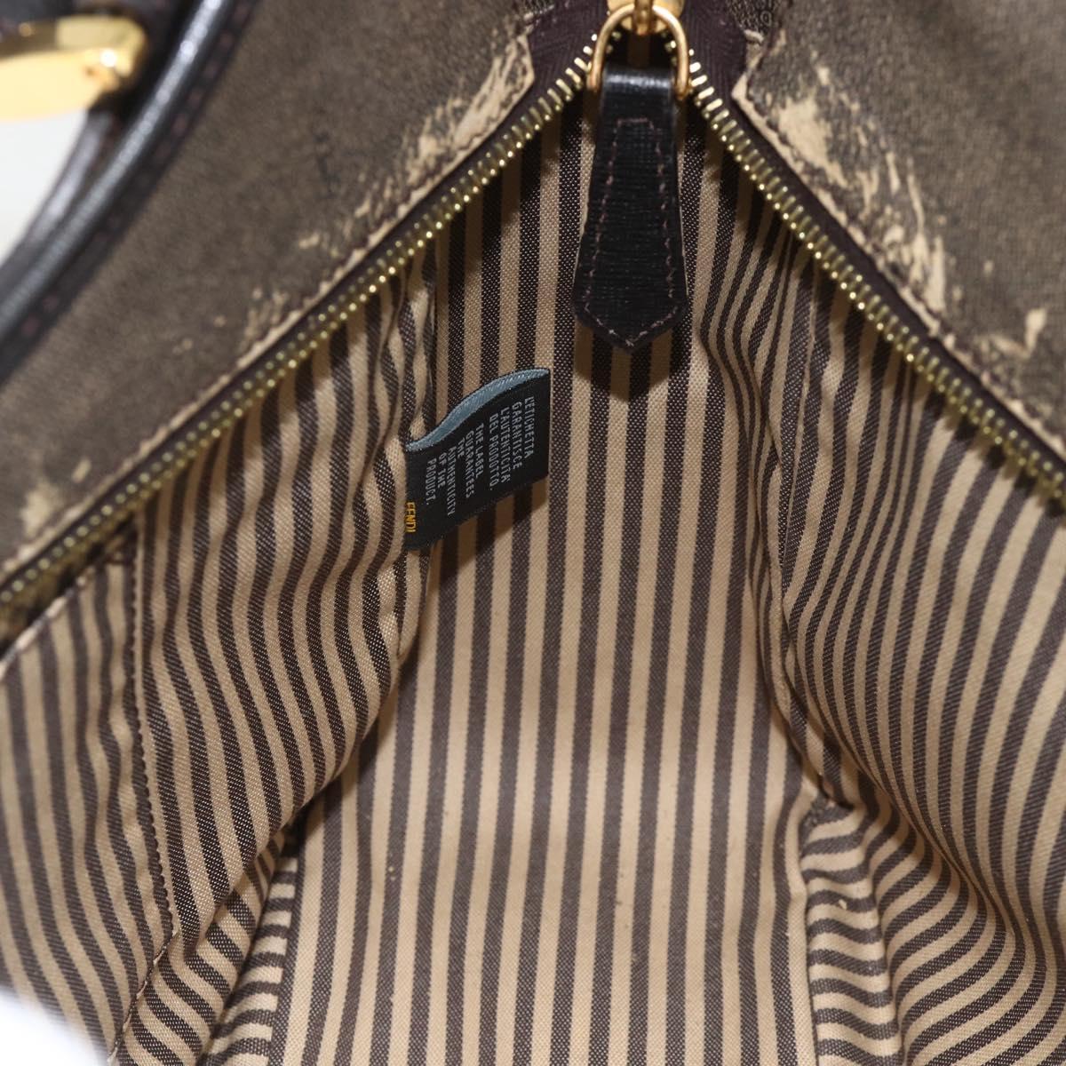 FENDI Zucca Canvas Hand Bag Black Brown Auth bs34149