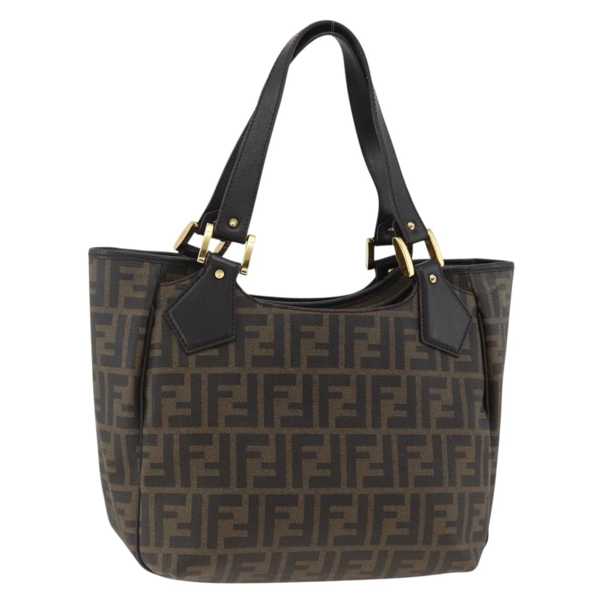 FENDI Zucca Canvas Hand Bag Black Brown Auth bs34149