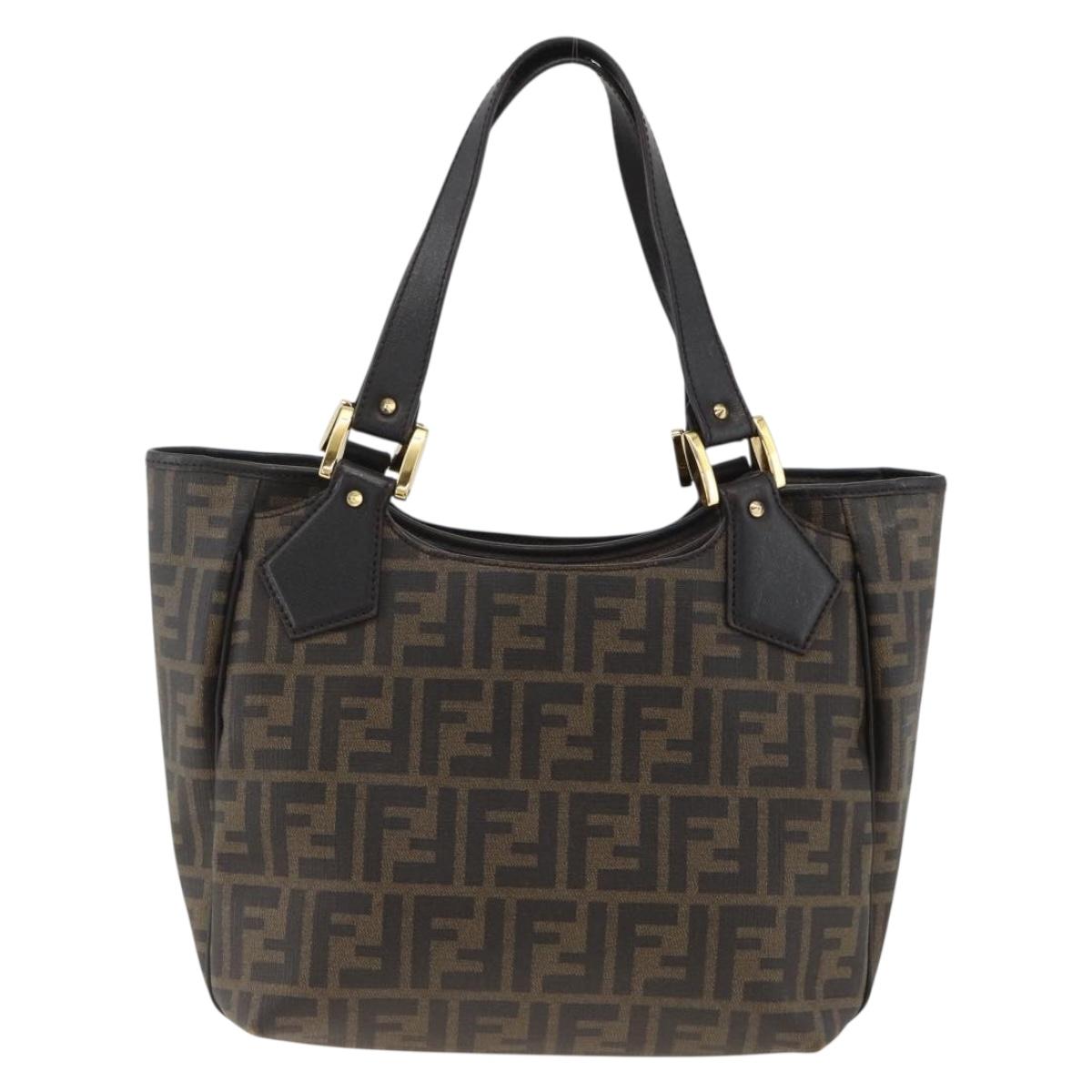 FENDI Zucca Canvas Hand Bag Black Brown Auth bs34149