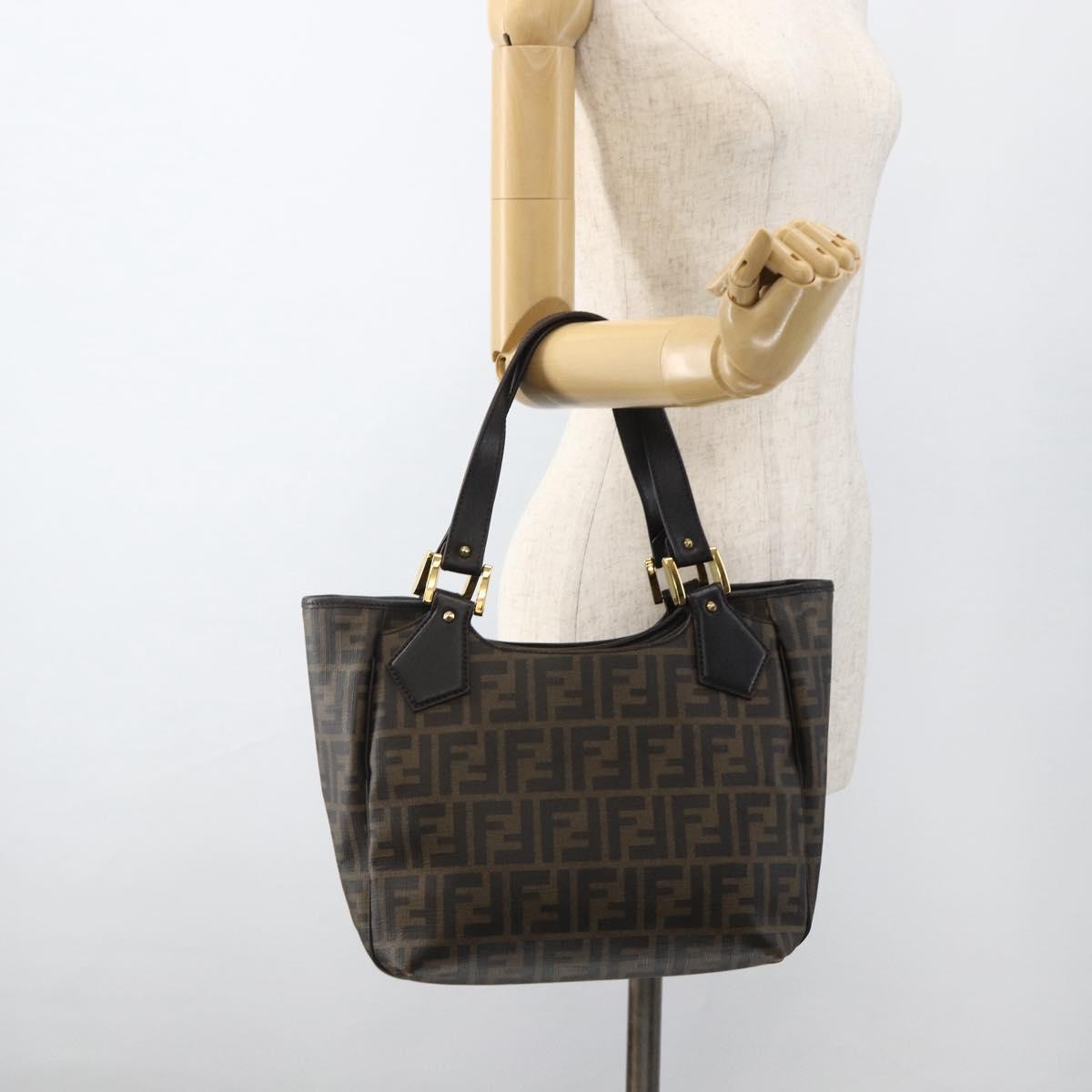 FENDI Zucca Canvas Hand Bag Black Brown Auth bs34149