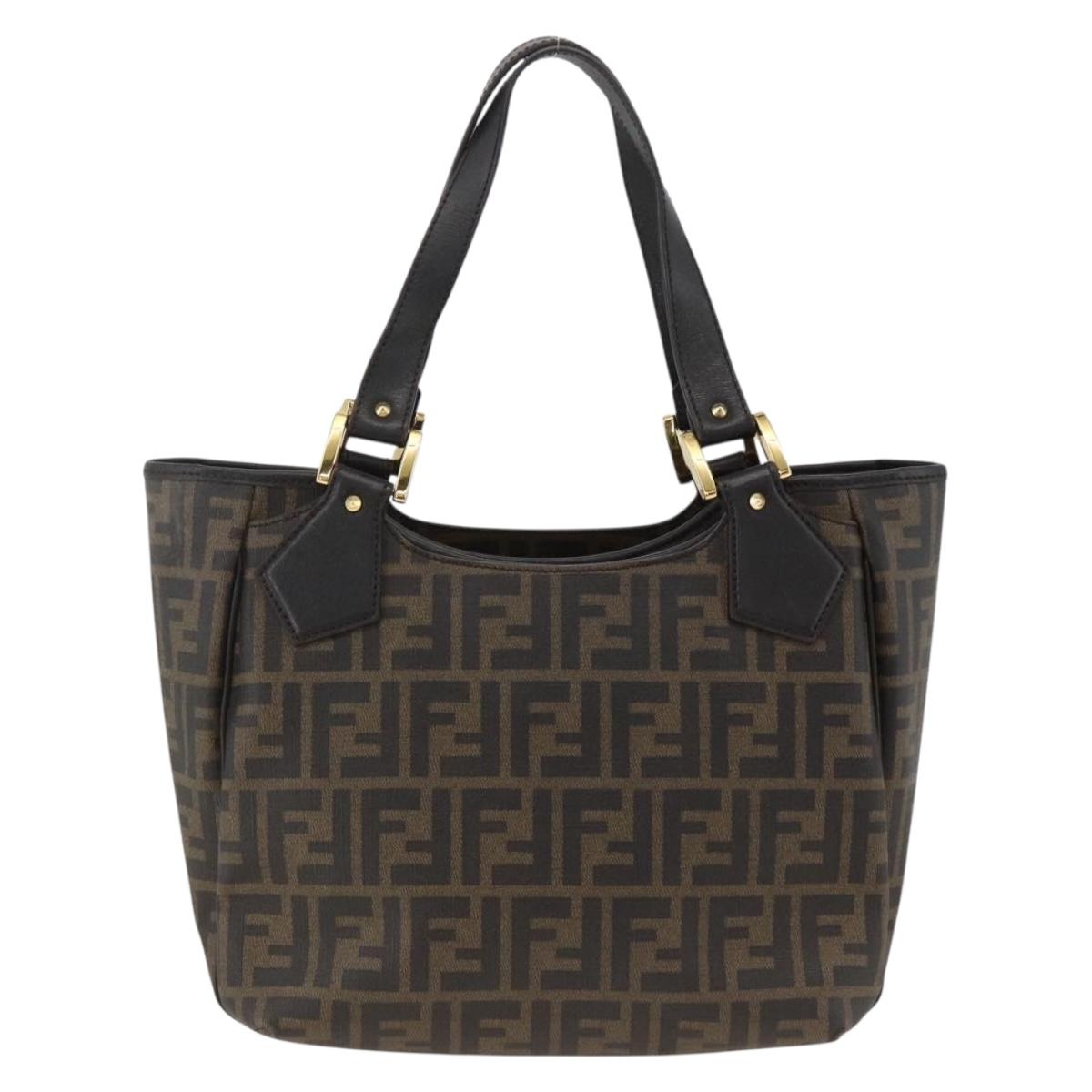 FENDI Zucca Canvas Hand Bag Black Brown Auth bs34149