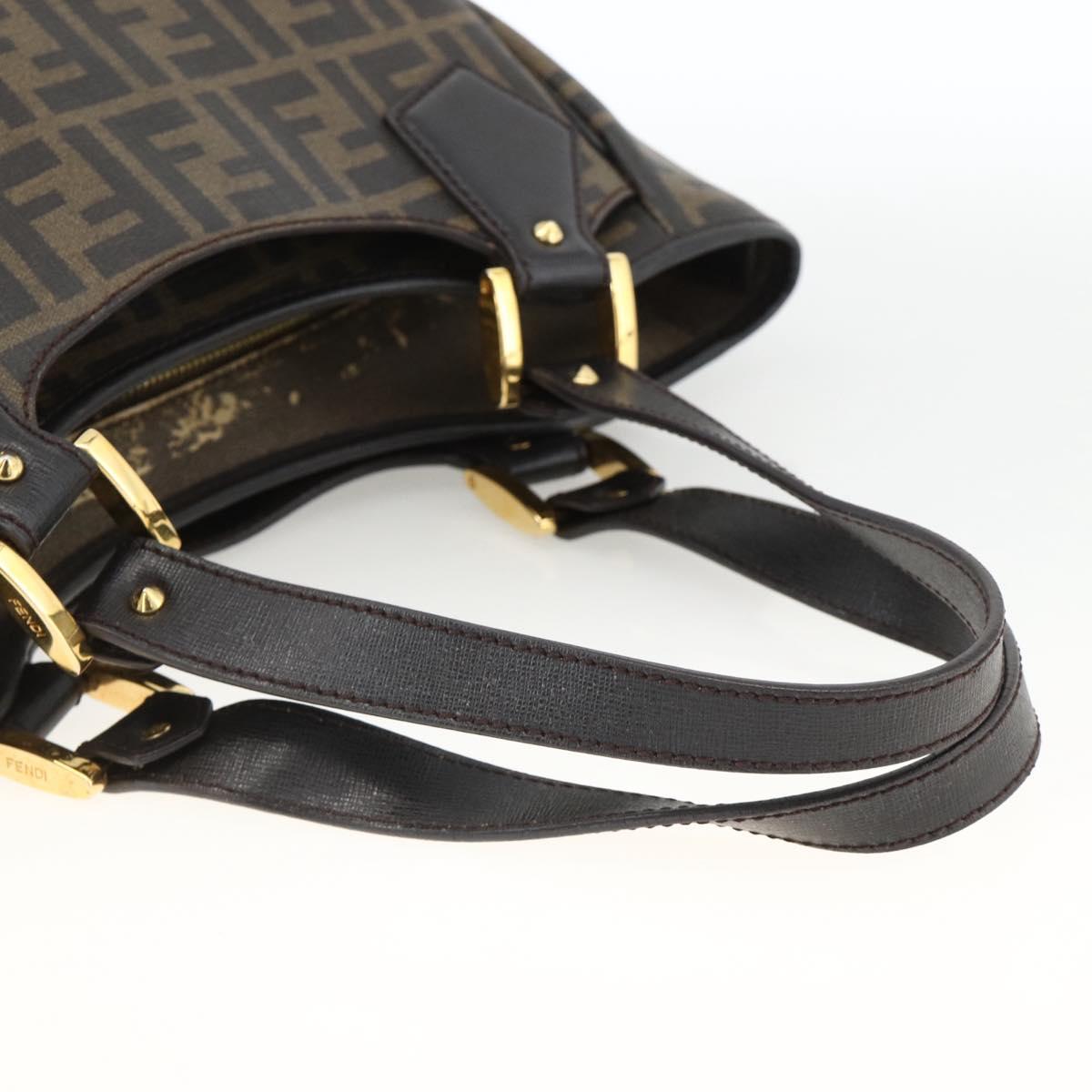 FENDI Zucca Canvas Hand Bag Black Brown Auth bs34149